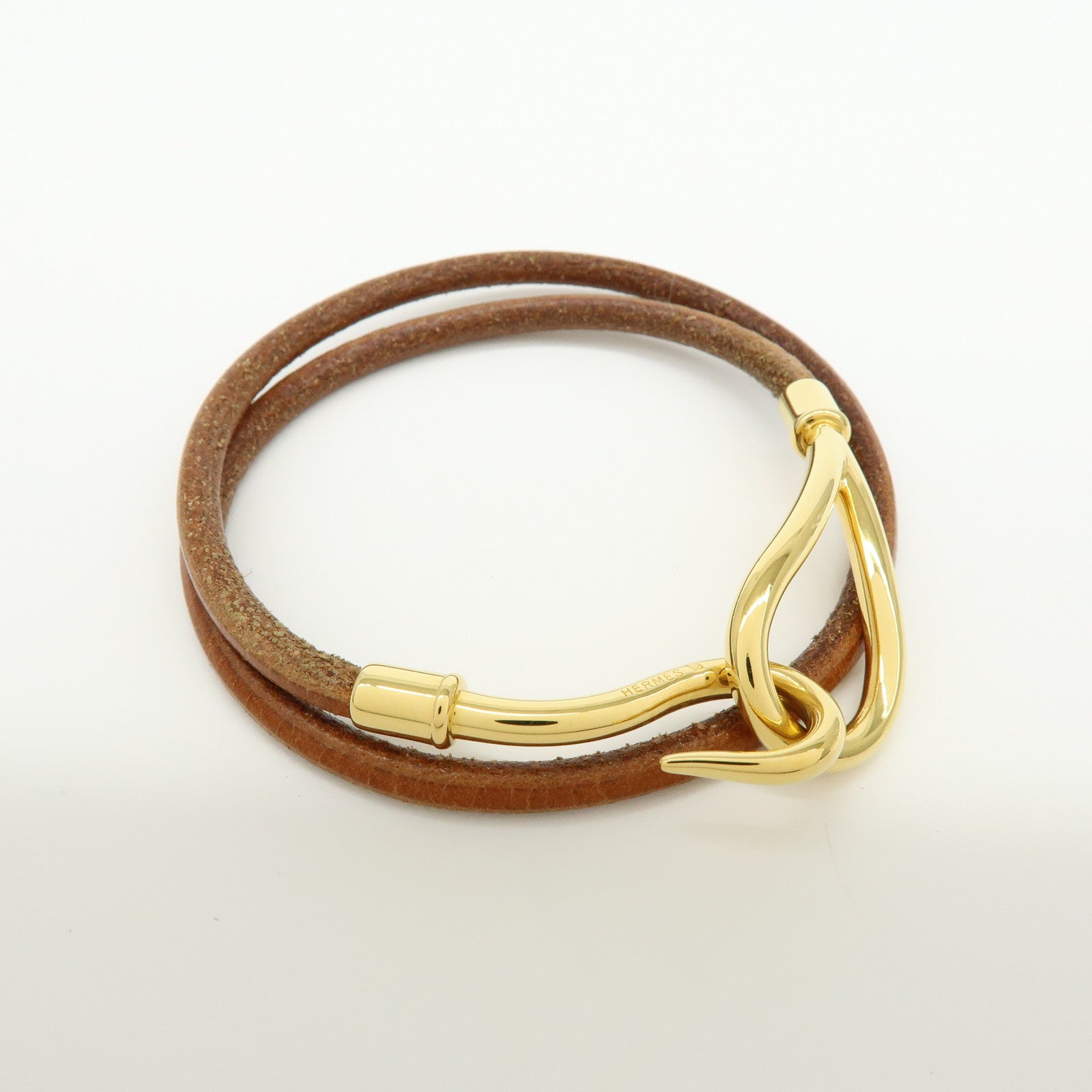 HERMES Jumbo Choker Leather Metal Bracelet Brown Gold