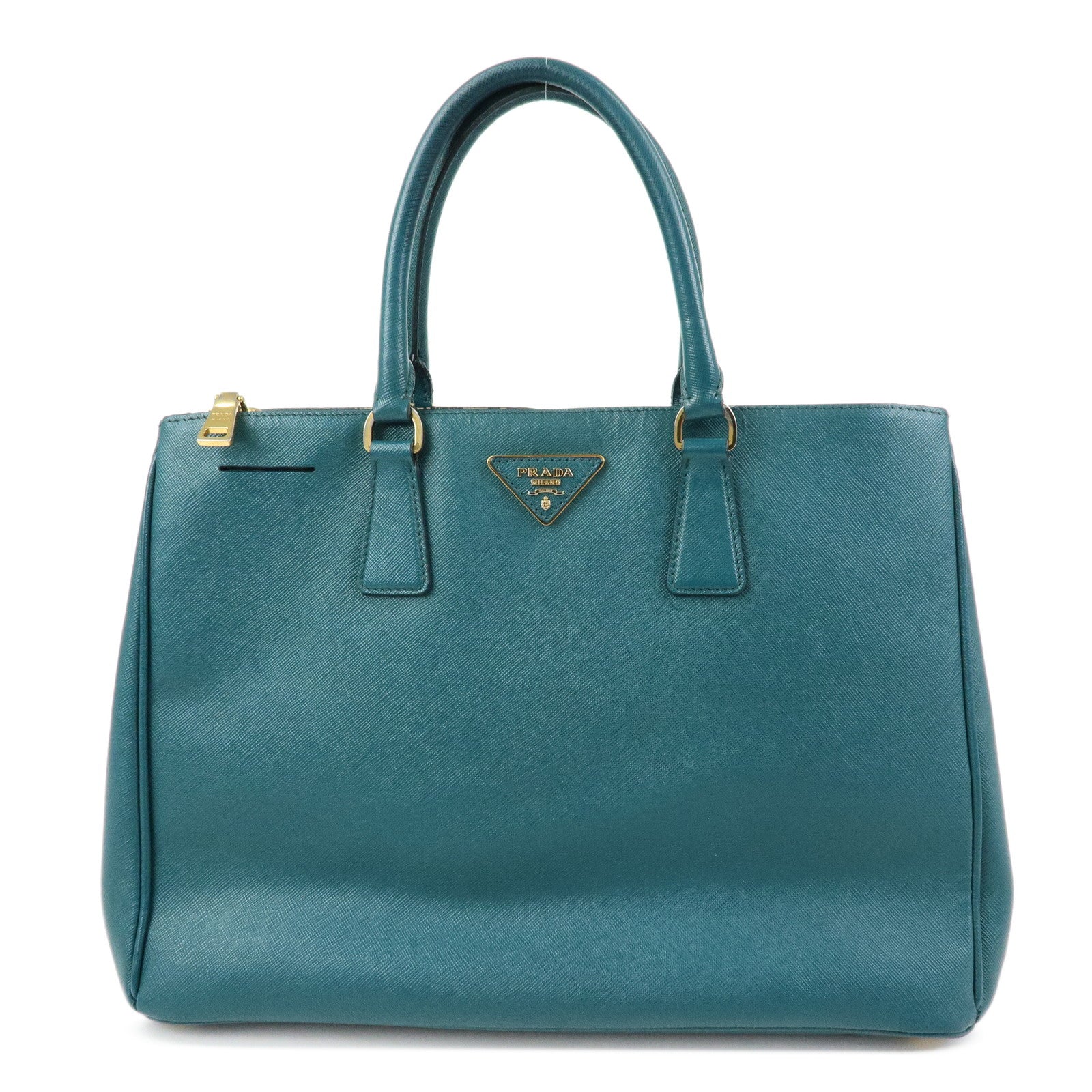 PRADA Triangle Logo Galleria Saffiano Leather Tote Hand Bag Green