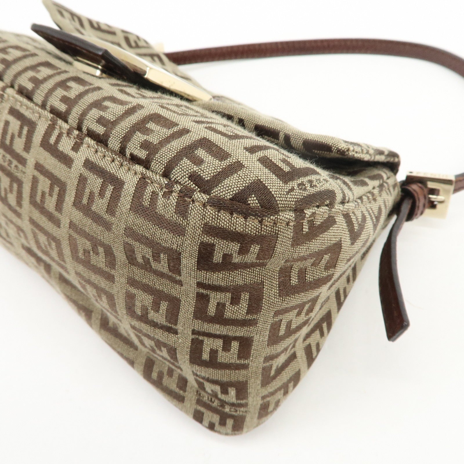 FENDI Mamma Baguette Zucchino Canvas Shoulder Bag Beige 8BR180