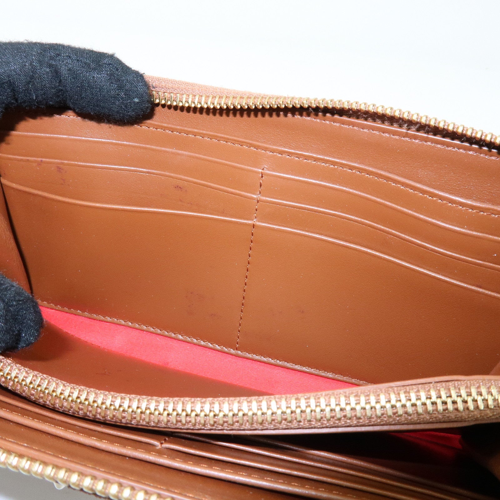 Christian Louboutin Embossed Leather Long Wallet Studs Brown