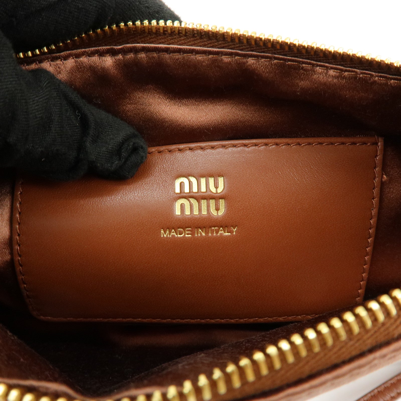 MIU MIU Logo Satin Mini Hand Bag Shoulder Bag Brown 5NI007