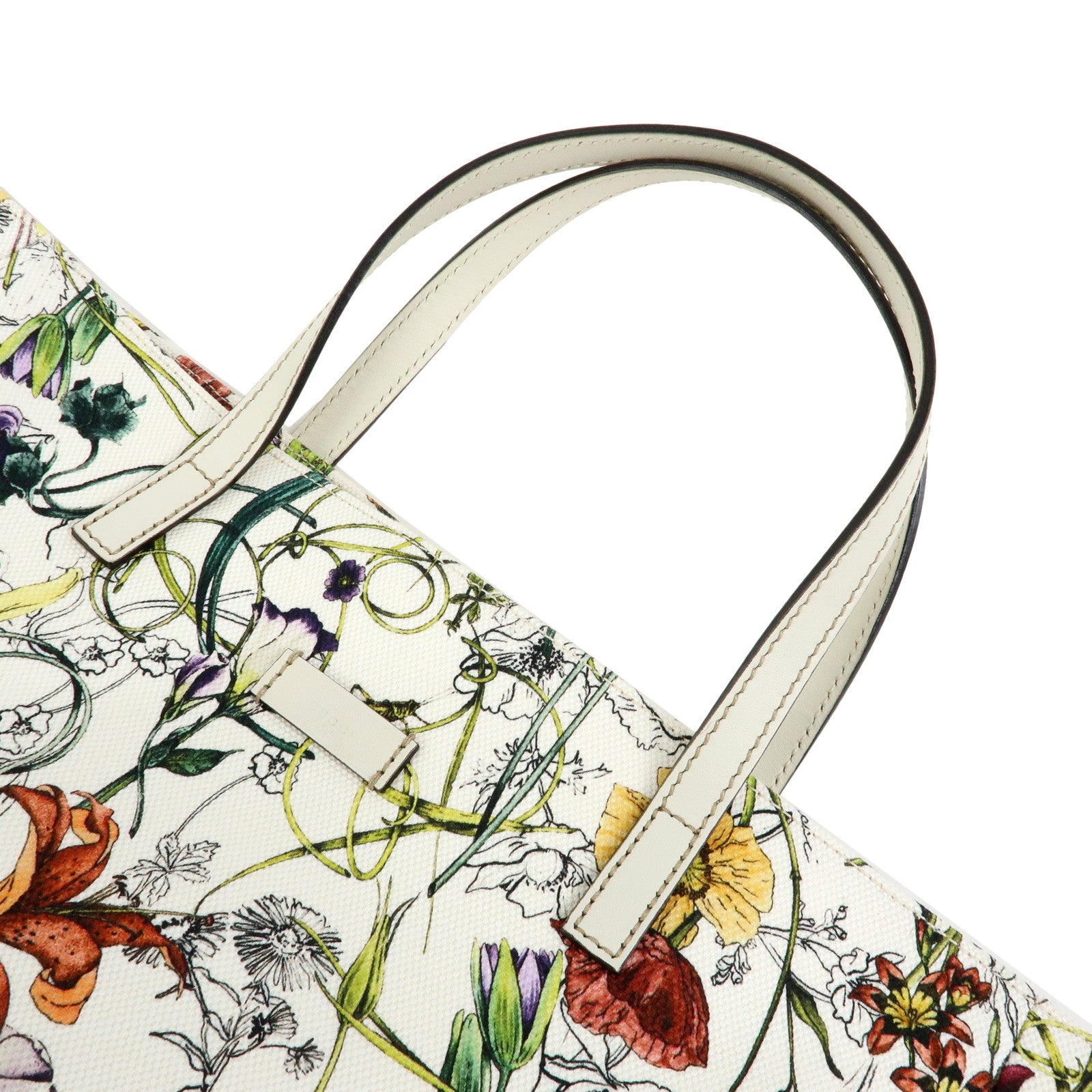 GUCCI Flora Canvas Leather Flower Tote Bag Hand Bag White 282439