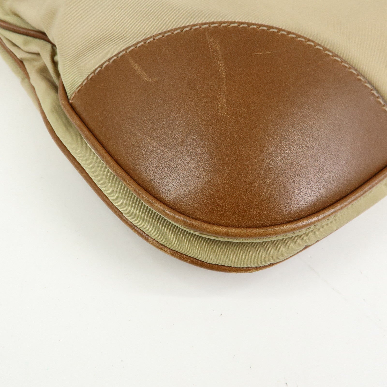 PRADA Triangle Logo Nylon Leather Shoulder Bag Crossbody Bag Beige