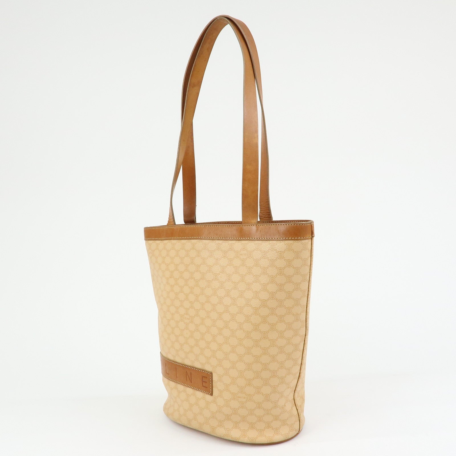 CELINE Macadam PVC Leather Tote Bag Shoulder Bag Beige Light Brown