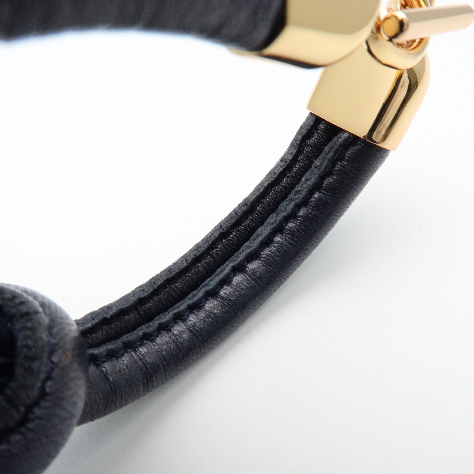 LOEWE Anagram Leather Metal Bracelet Navy Gold