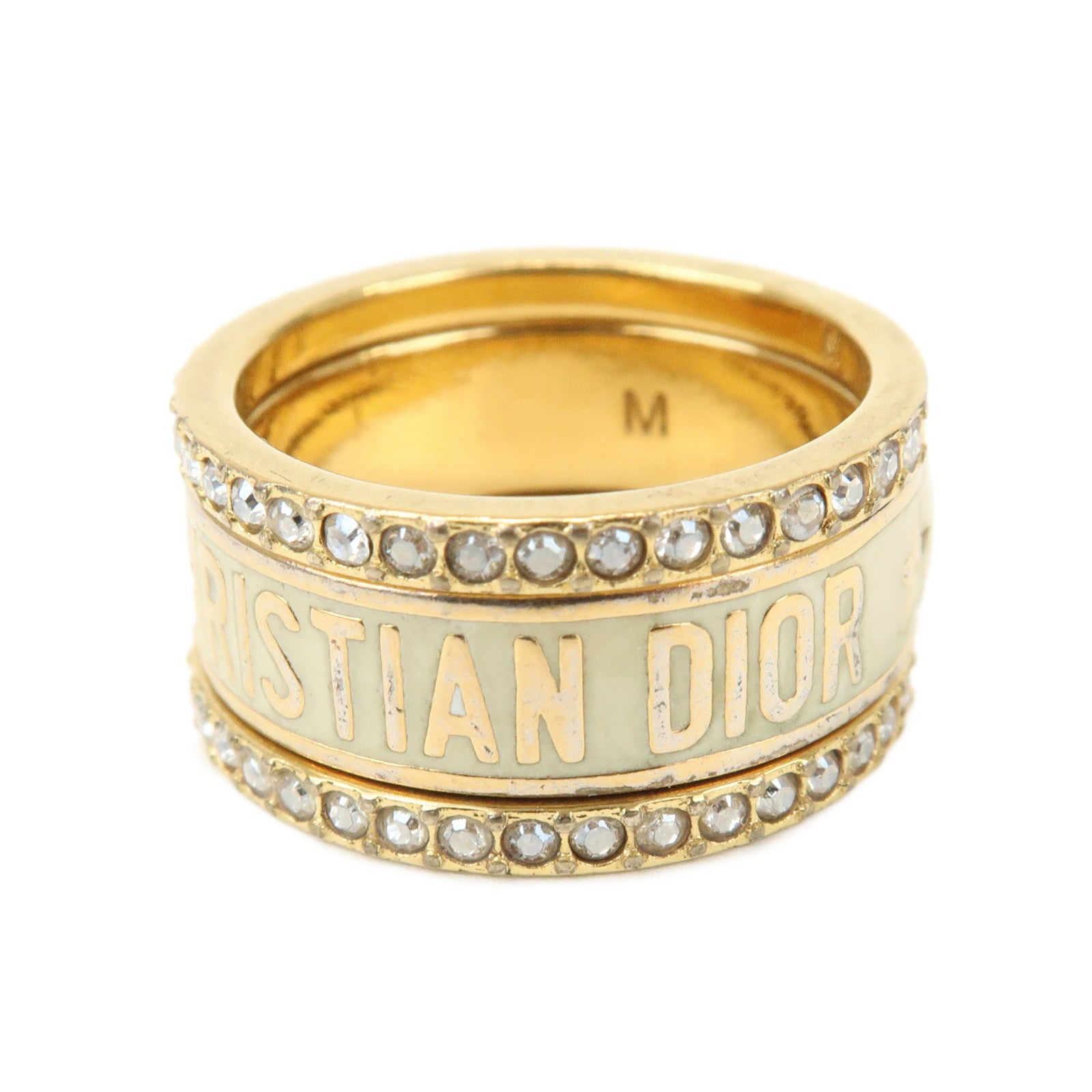 Christian Dior Code Metal Rhinestone Three-band Ring M Gold