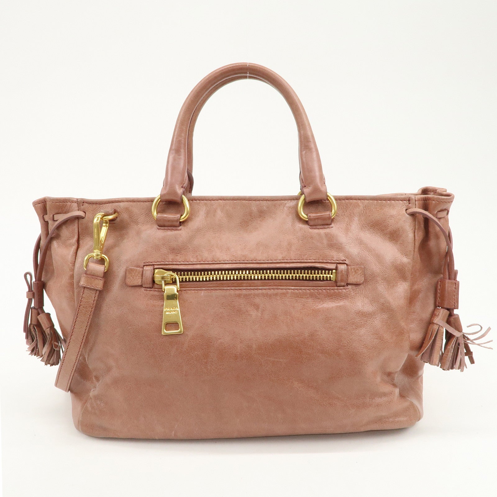 PRADA Triangle Logo Leather 2Way Shoulder Bag Hand Bag Pink BN1921