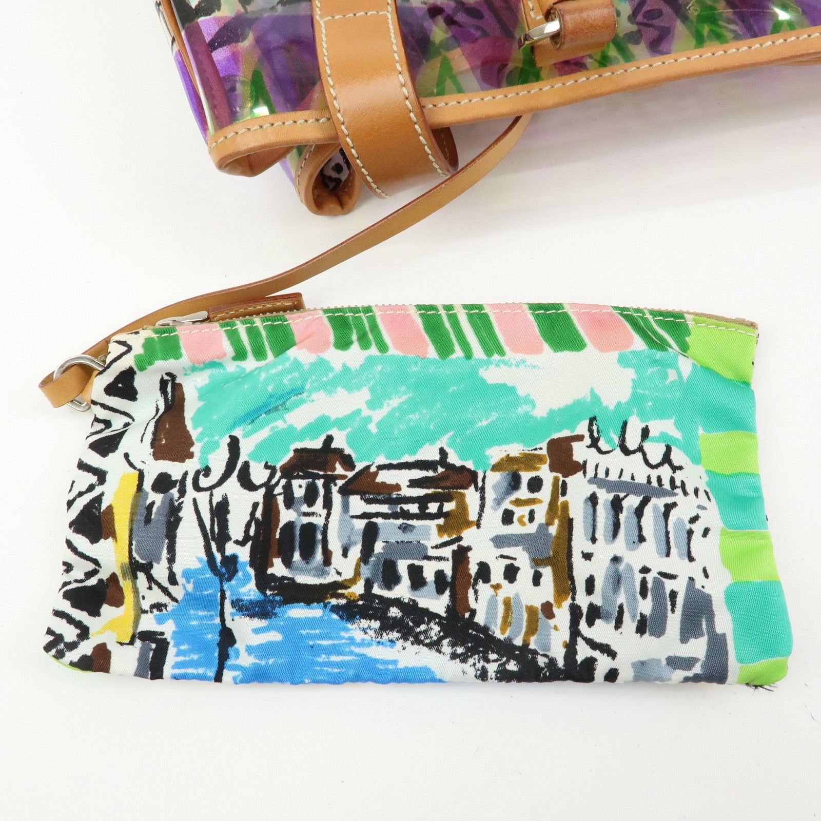 PRADA Venetian Print PVC Leather Tote Bag Clear Multicolor BR2515