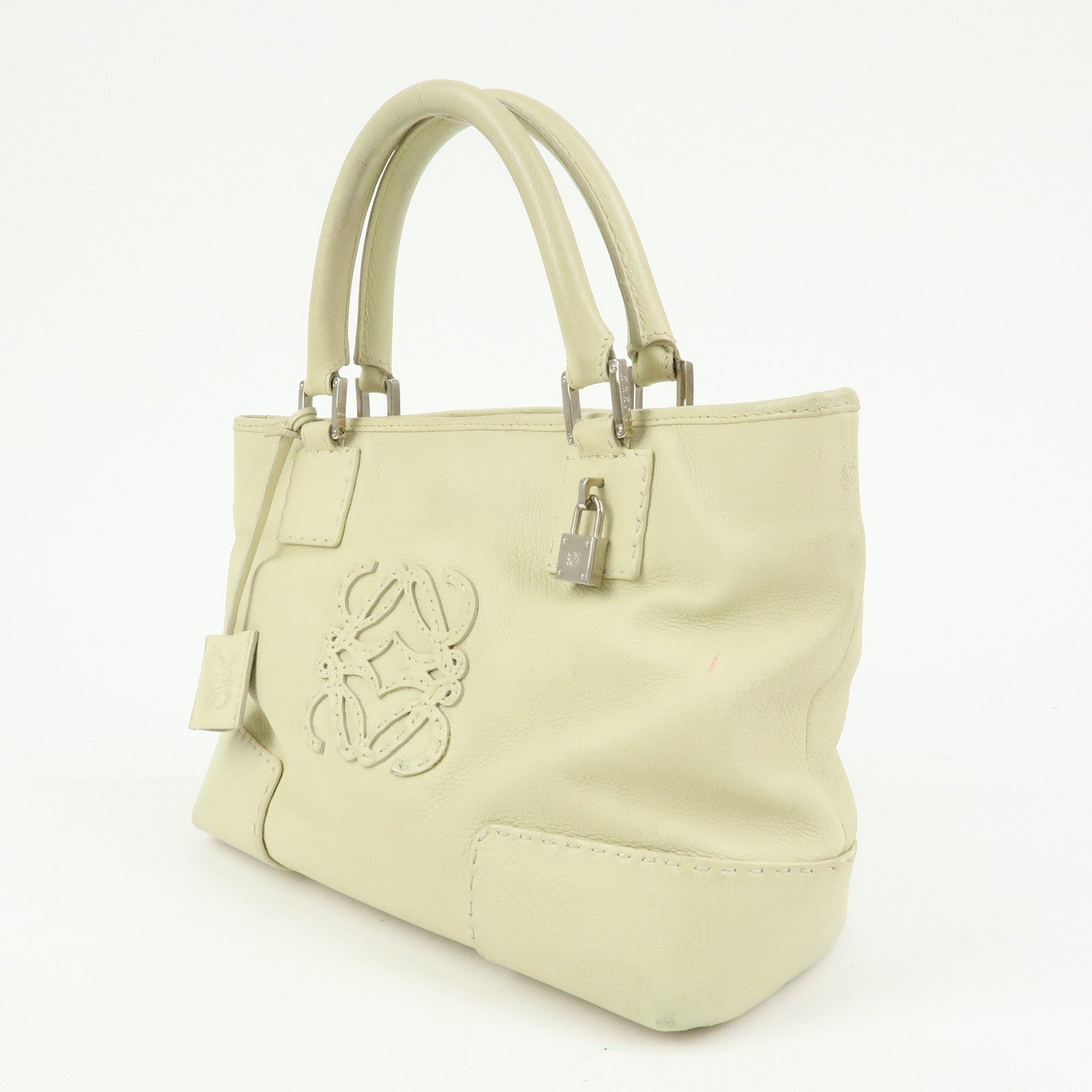 LOEWE Anagram Leather Tote Bag Hand Bag Ivory
