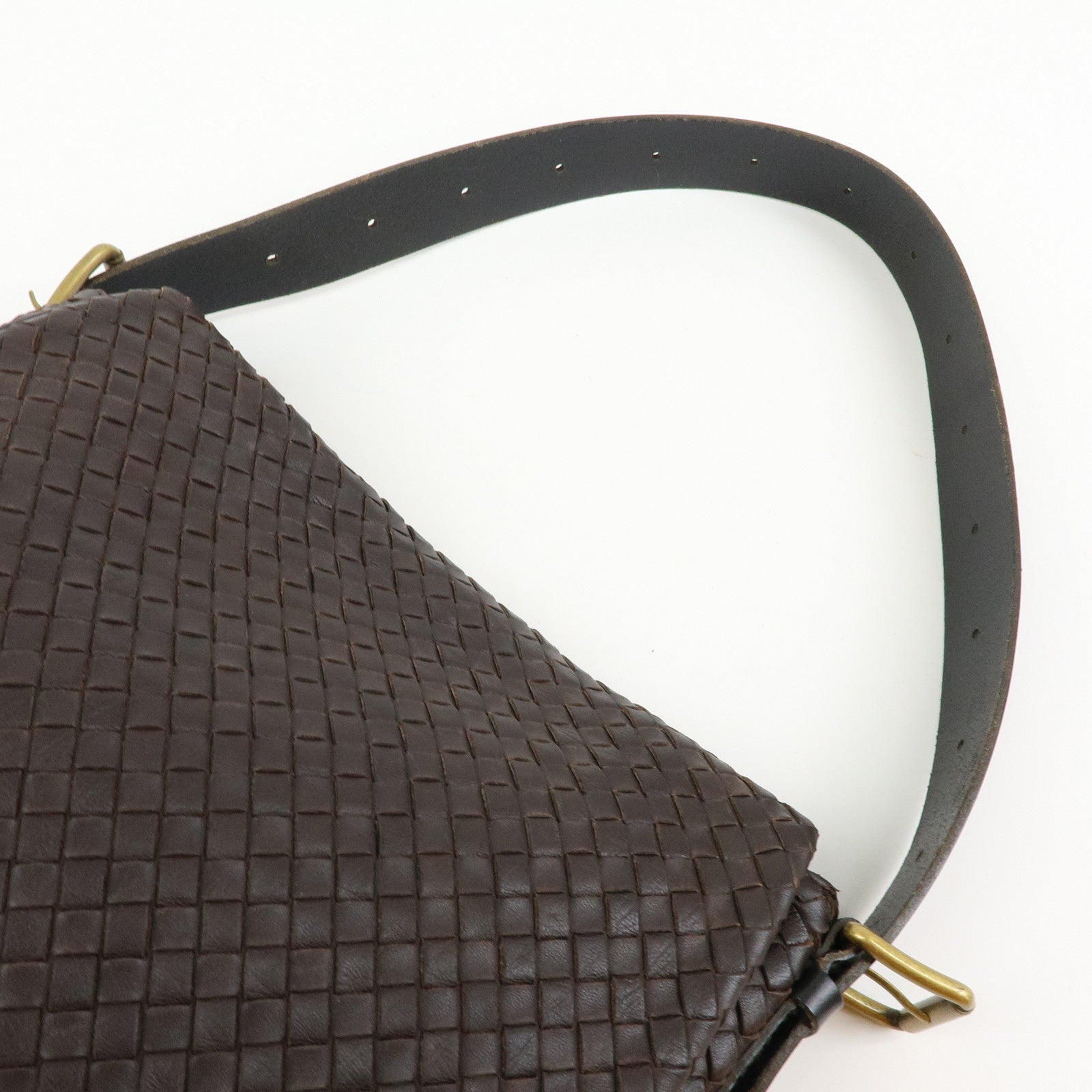 BOTTEGA VENETA Intrecciato Leather Shoulder Bag Dark Brown 163971