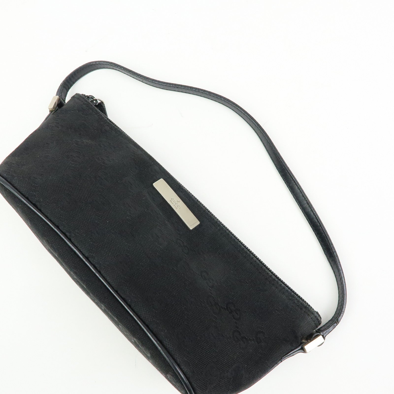 GUCCI Boat Bag GG Canvas Leather Hand Bag Pouch Black 0391103