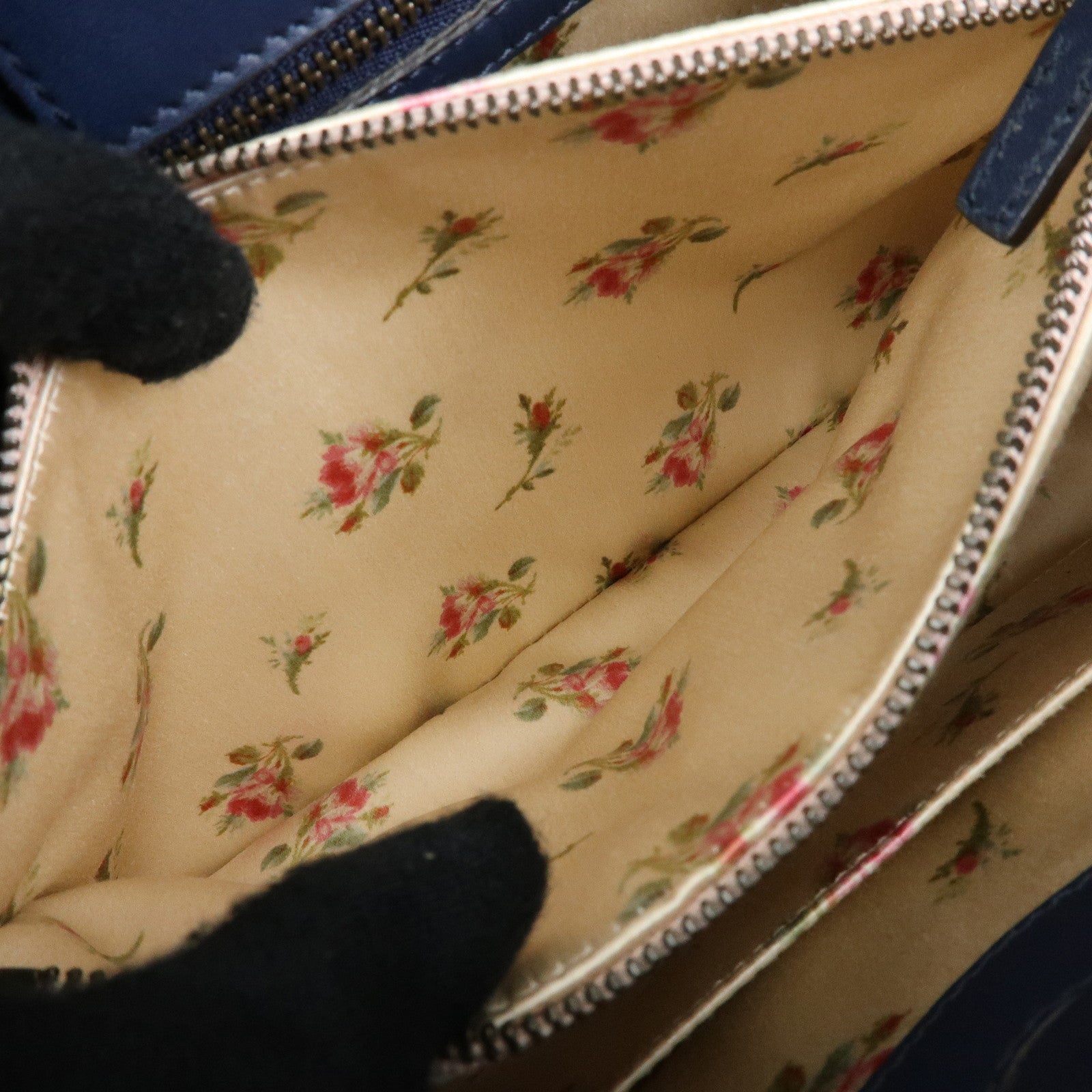 GUCCI GG Marmont Denim Leather 2Way Bag Flower Motif Navy 448054