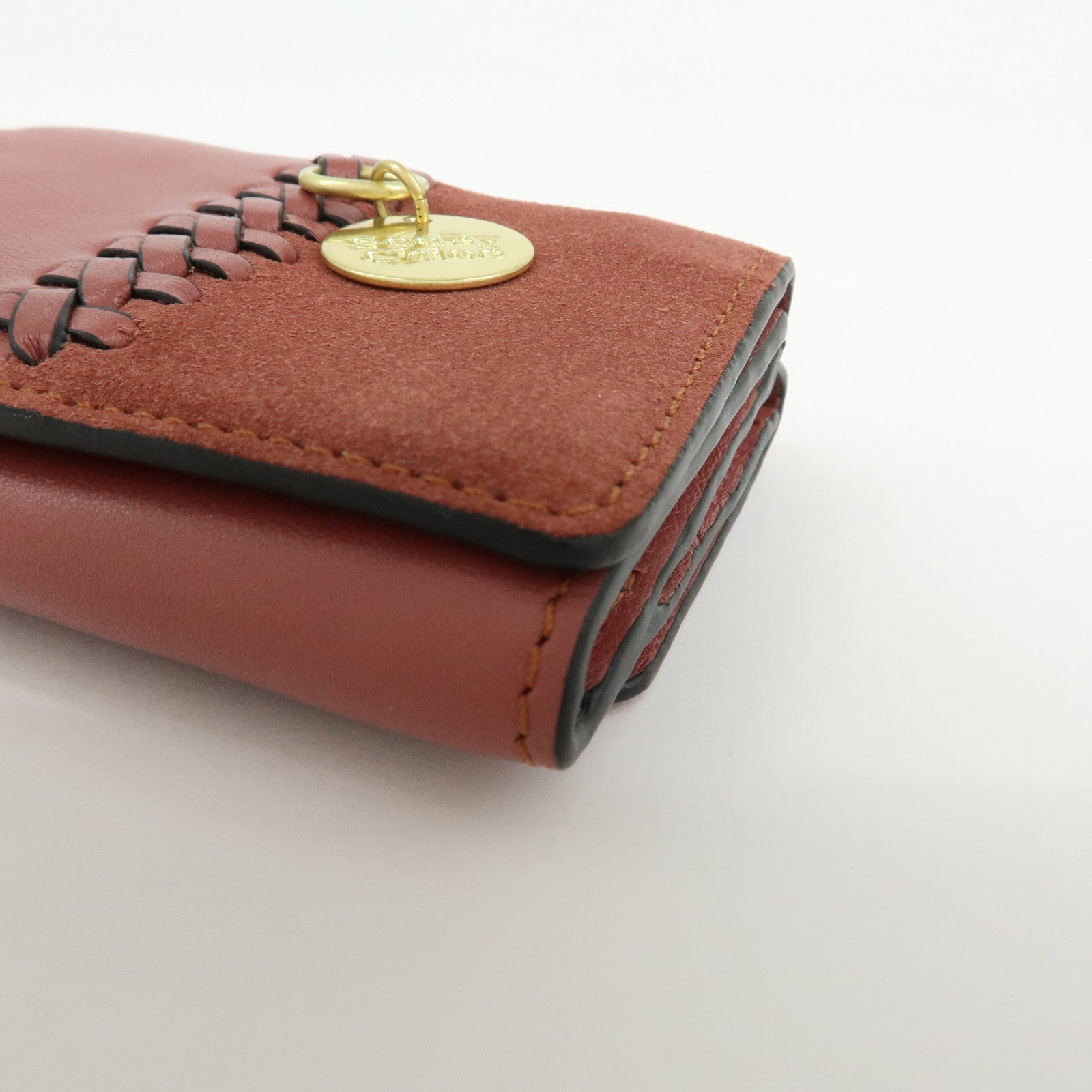 Chloe See By Chloe Leather Suede Compact Trifold Wallet Dusty Pink