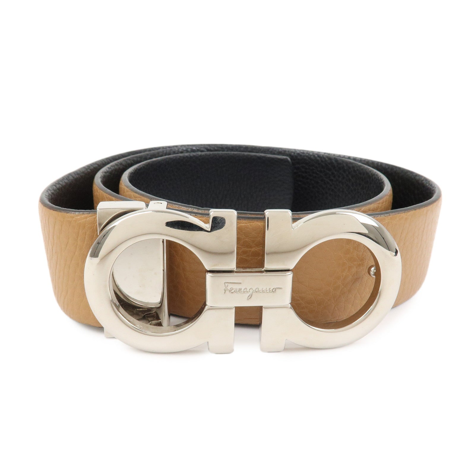 Ferragamo Gancini Logo Leather Belt Brown