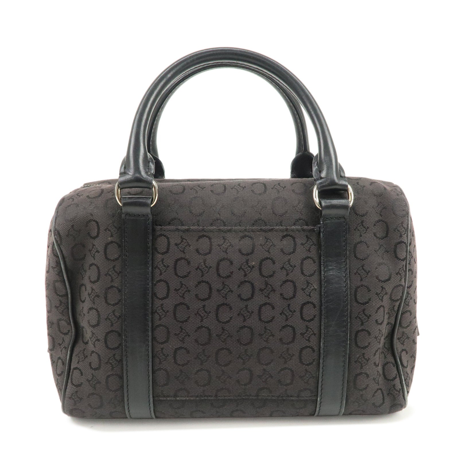 CELINE C Macadam Canvas Leather Boston Bag Hand Bag Black