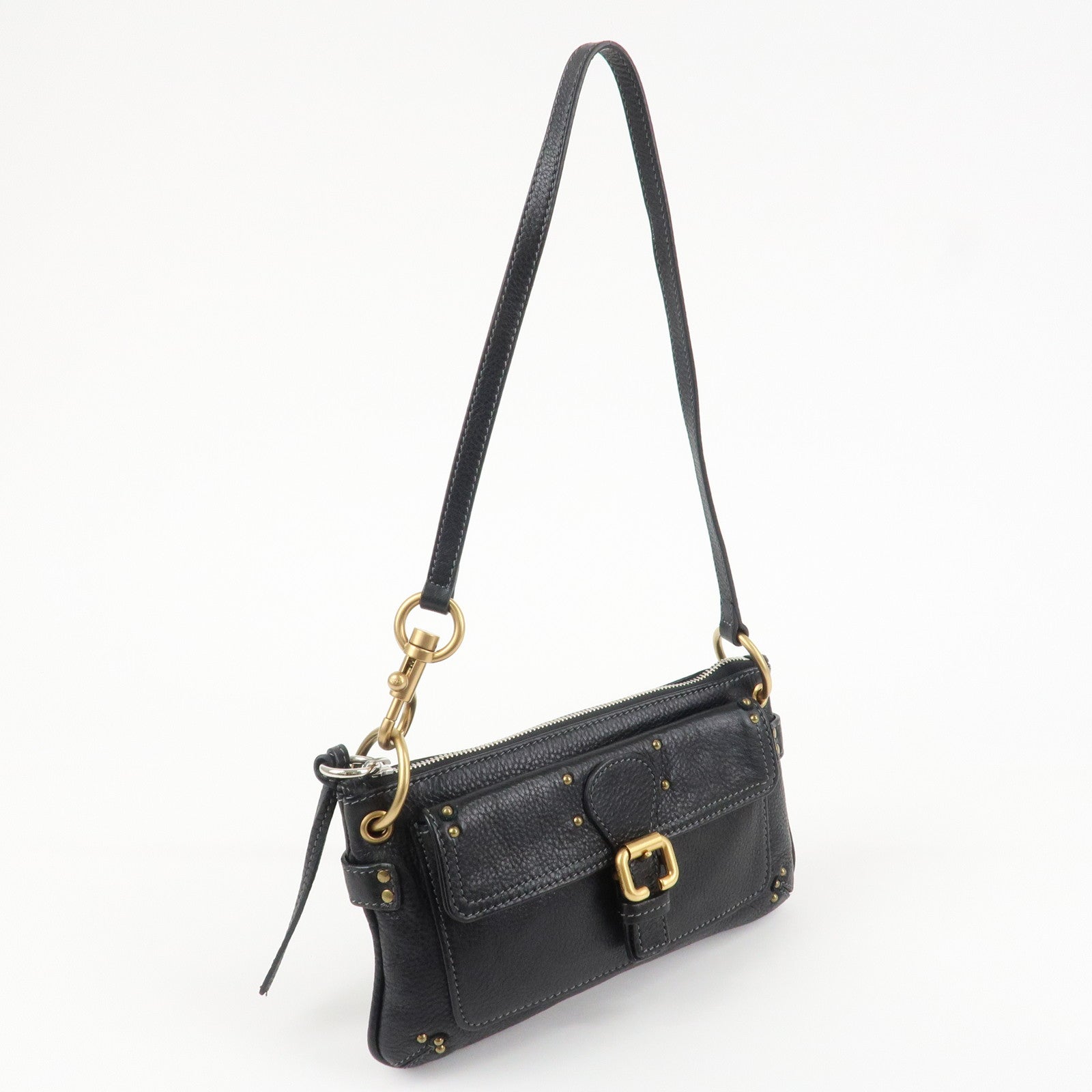 Chloe Paddington Leather Shoulder Bag Hand Bag Black Gold HDW Used