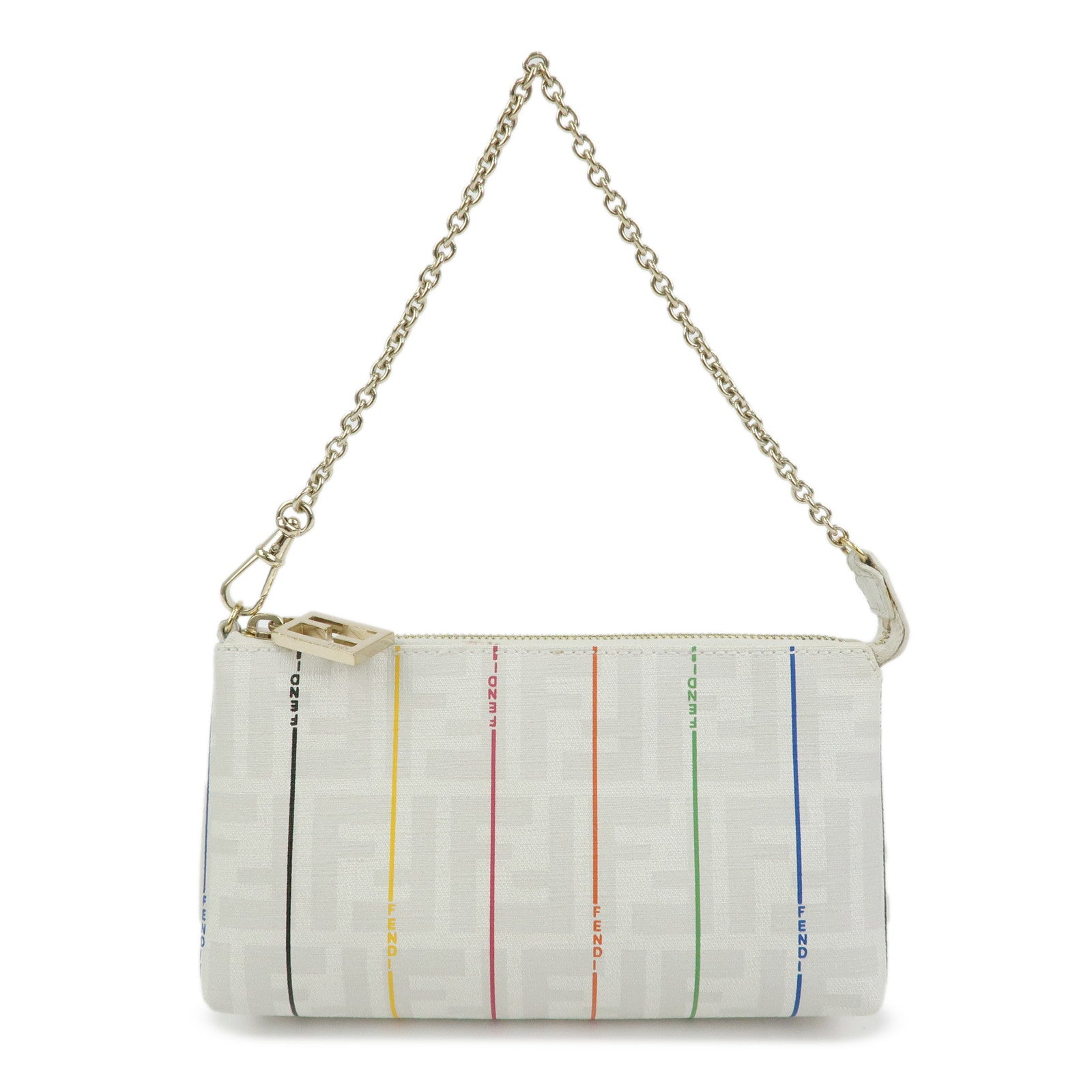 FENDI Zucca PVC Chain Accessory Pouch Hand Bag White 8BR592