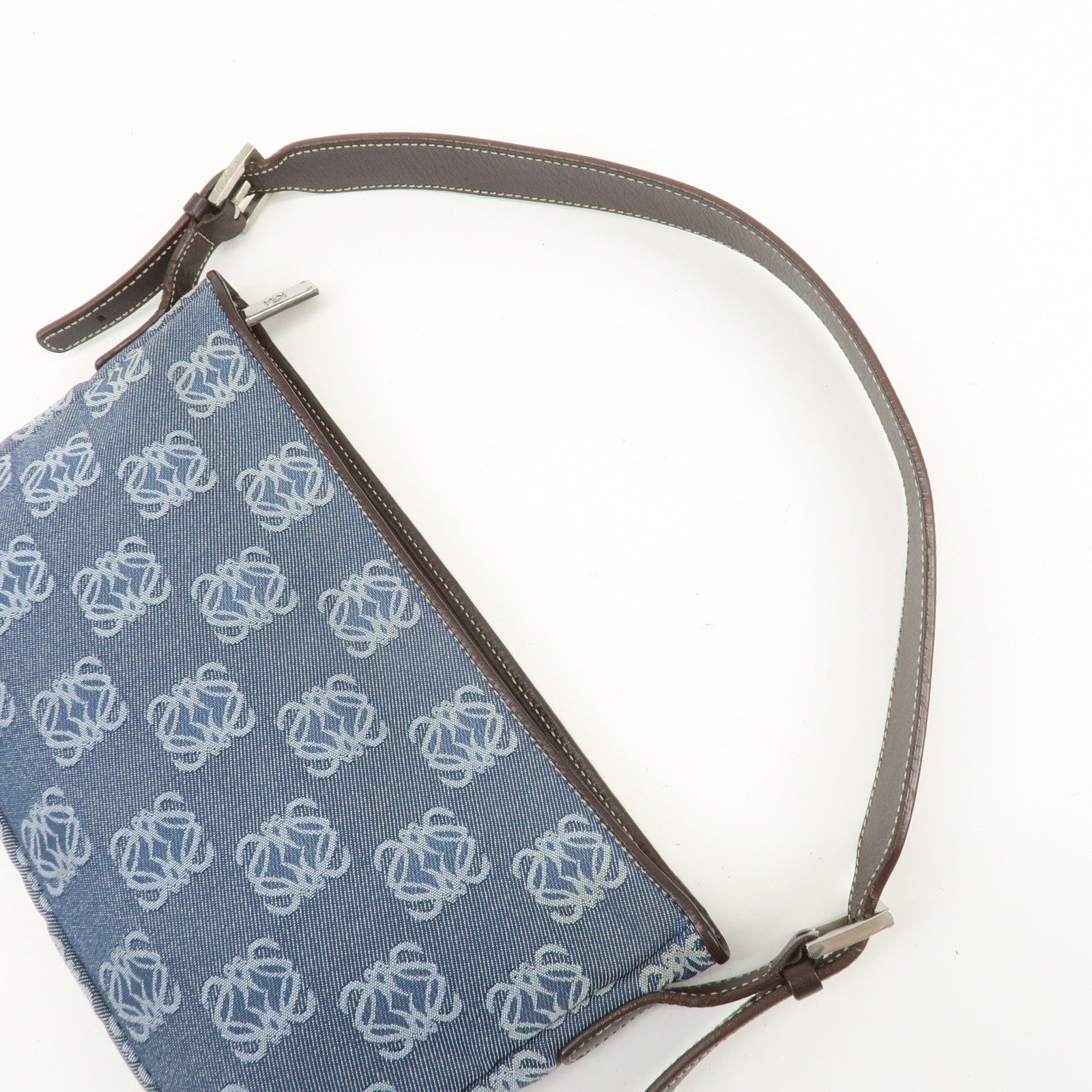 LOEWE Anagram Canvas Leather Shoulder Bag Hand Bag Denim Brown