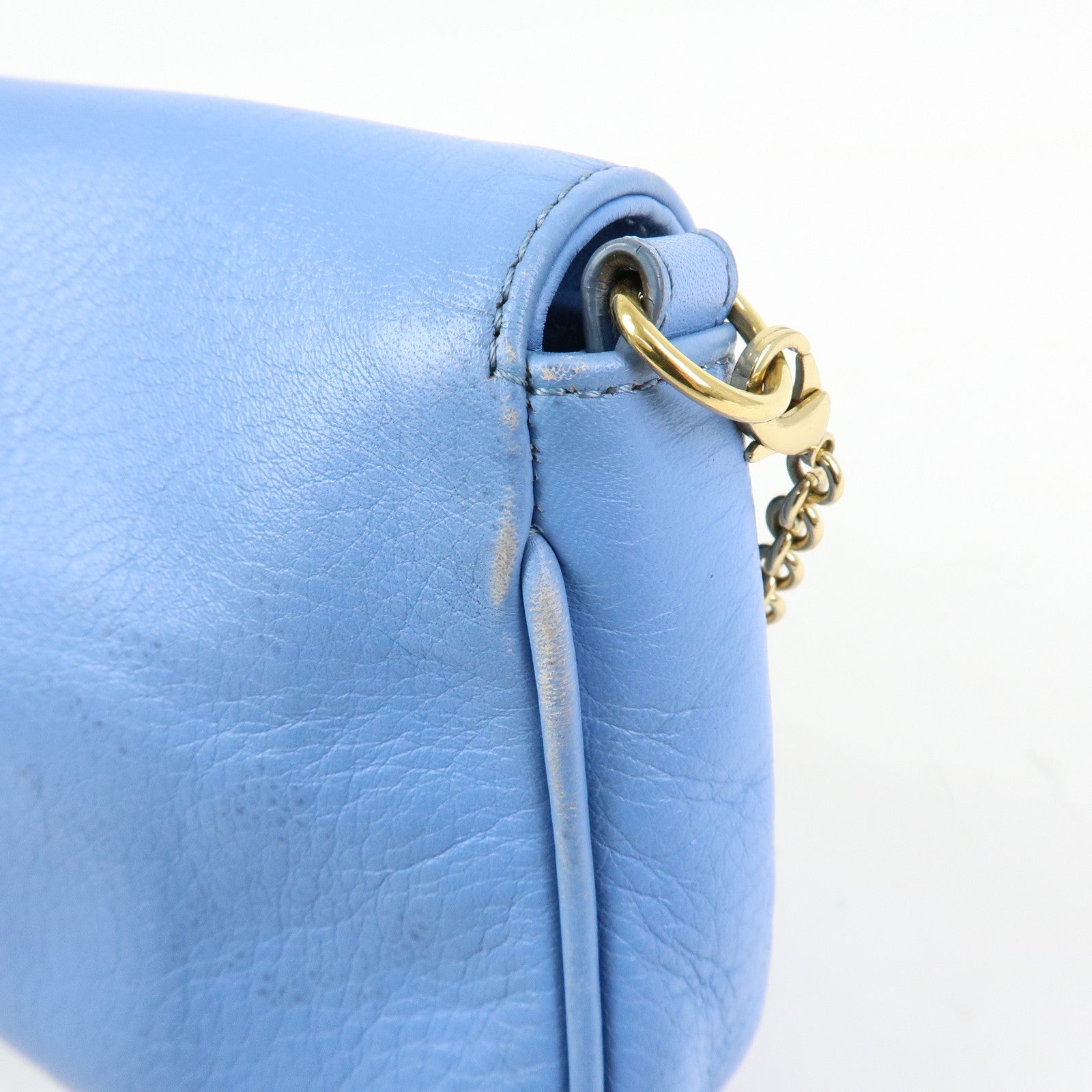 FENDI Leather Chain Shoulder Bag Crossbody Bag Light Blue 8M0276