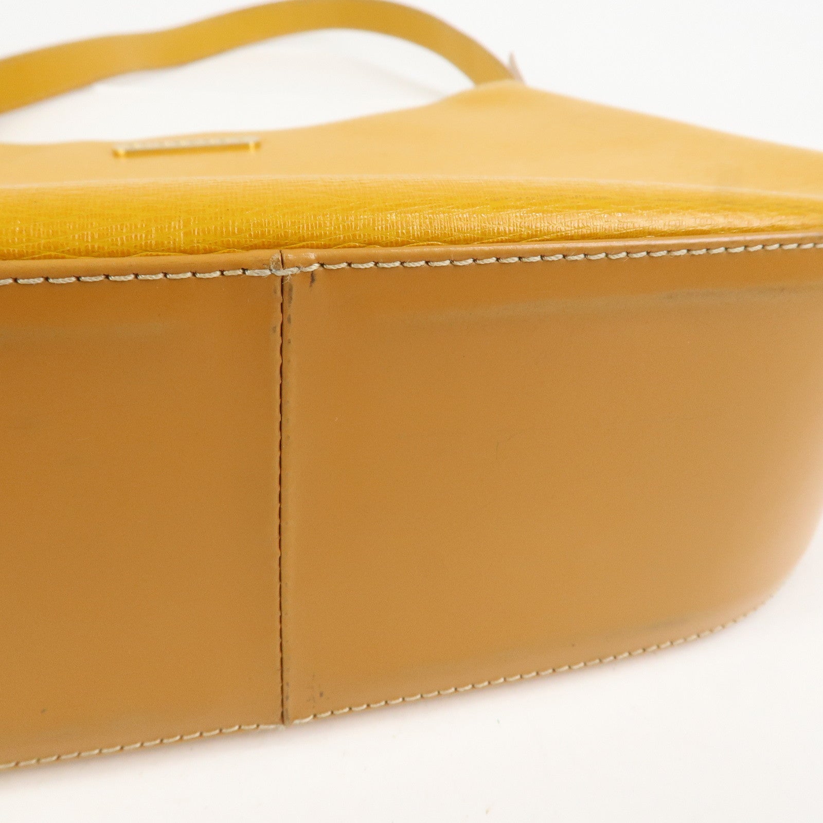 BURBERRY Logo Leather Shoulder Bag Hand Bag Yellow Beige