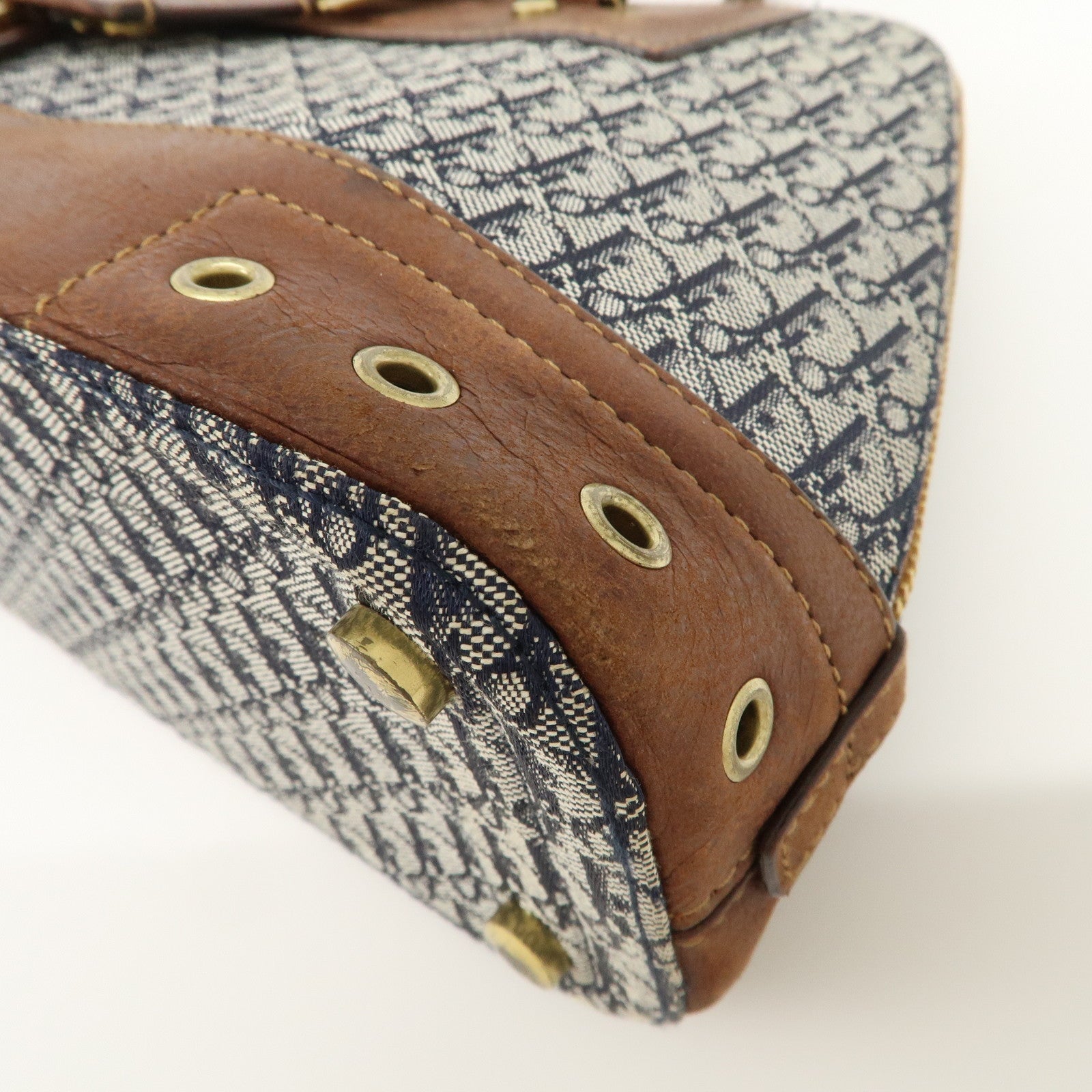 Christian Dior Street Chic Trotter Canvas Leather Hand Bag Brown