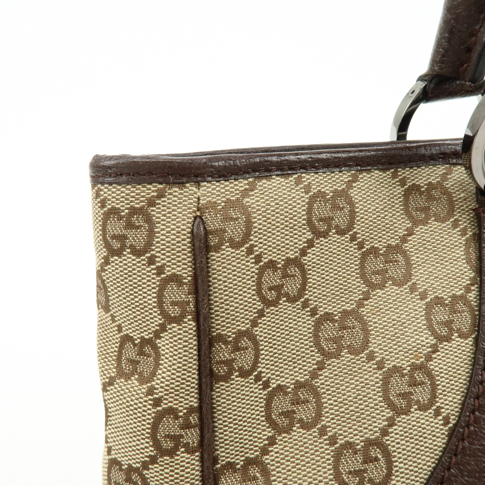 GUCCI GG Canvas Leather Tote Bag Hand BagBrown 113011