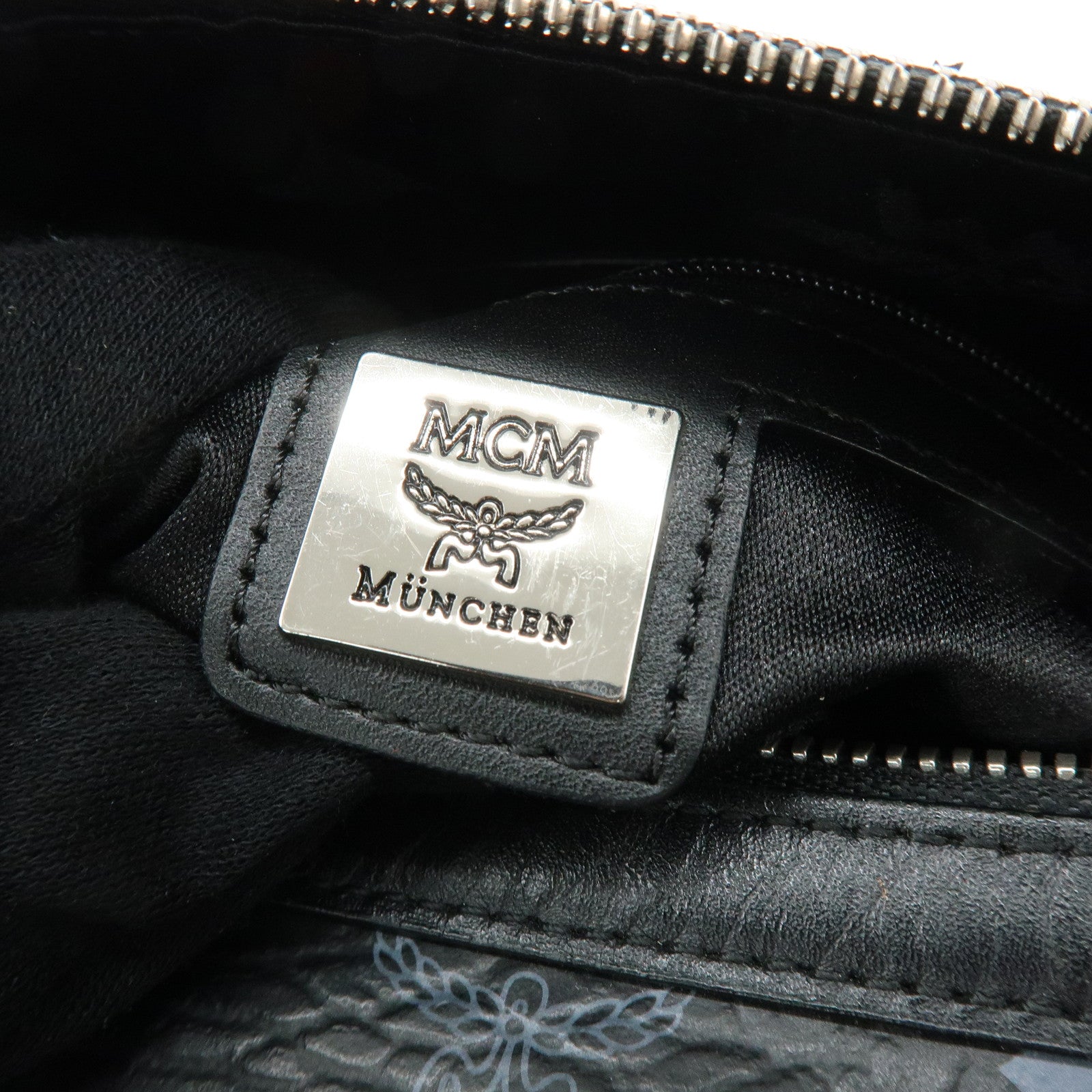 MCM Visetos PVC Leather Boston Bag Hand Bag Black