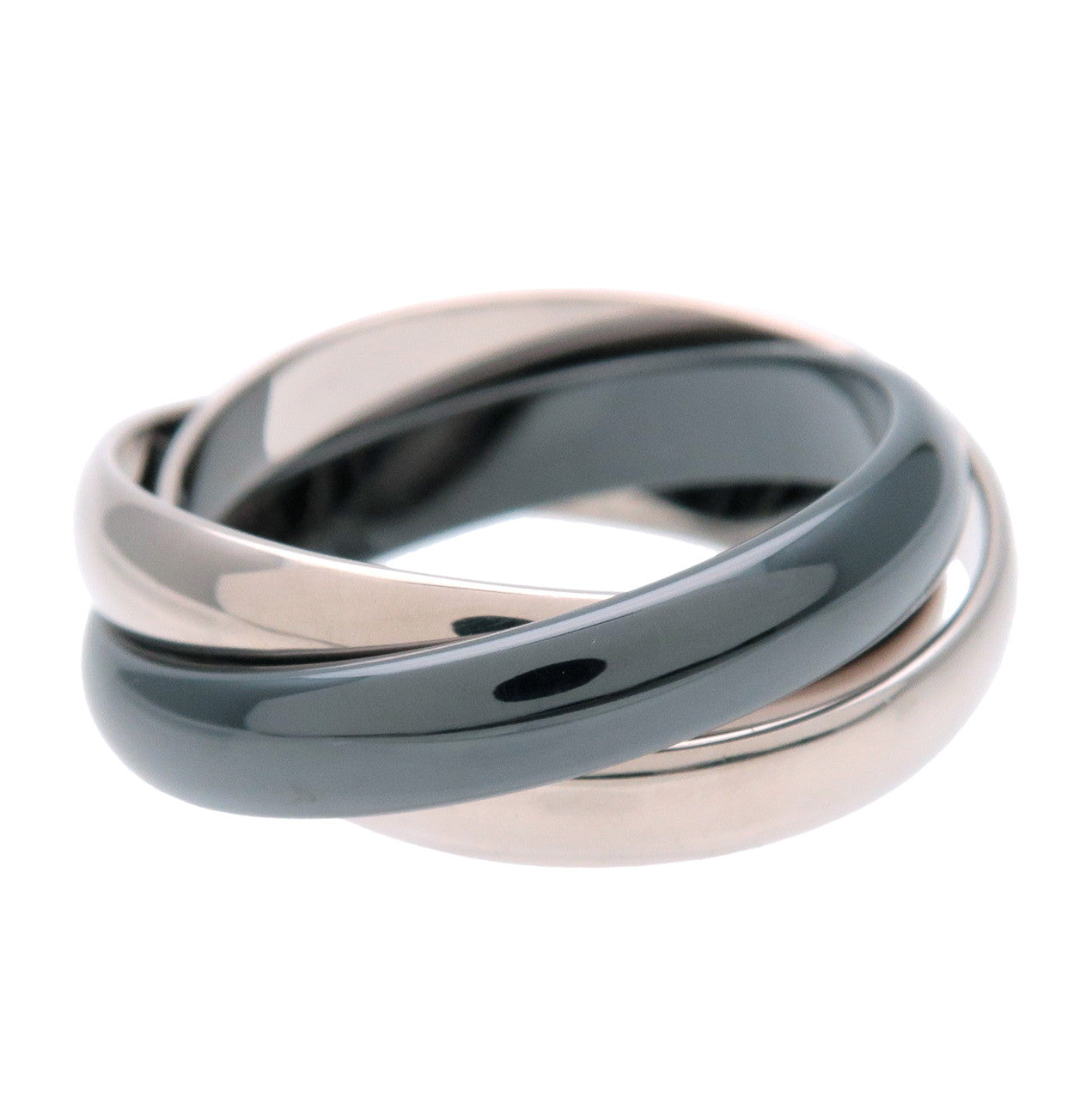 Cartier Trinity Ring Black Ceramic K18 White Gold #53 US6.5 EU53