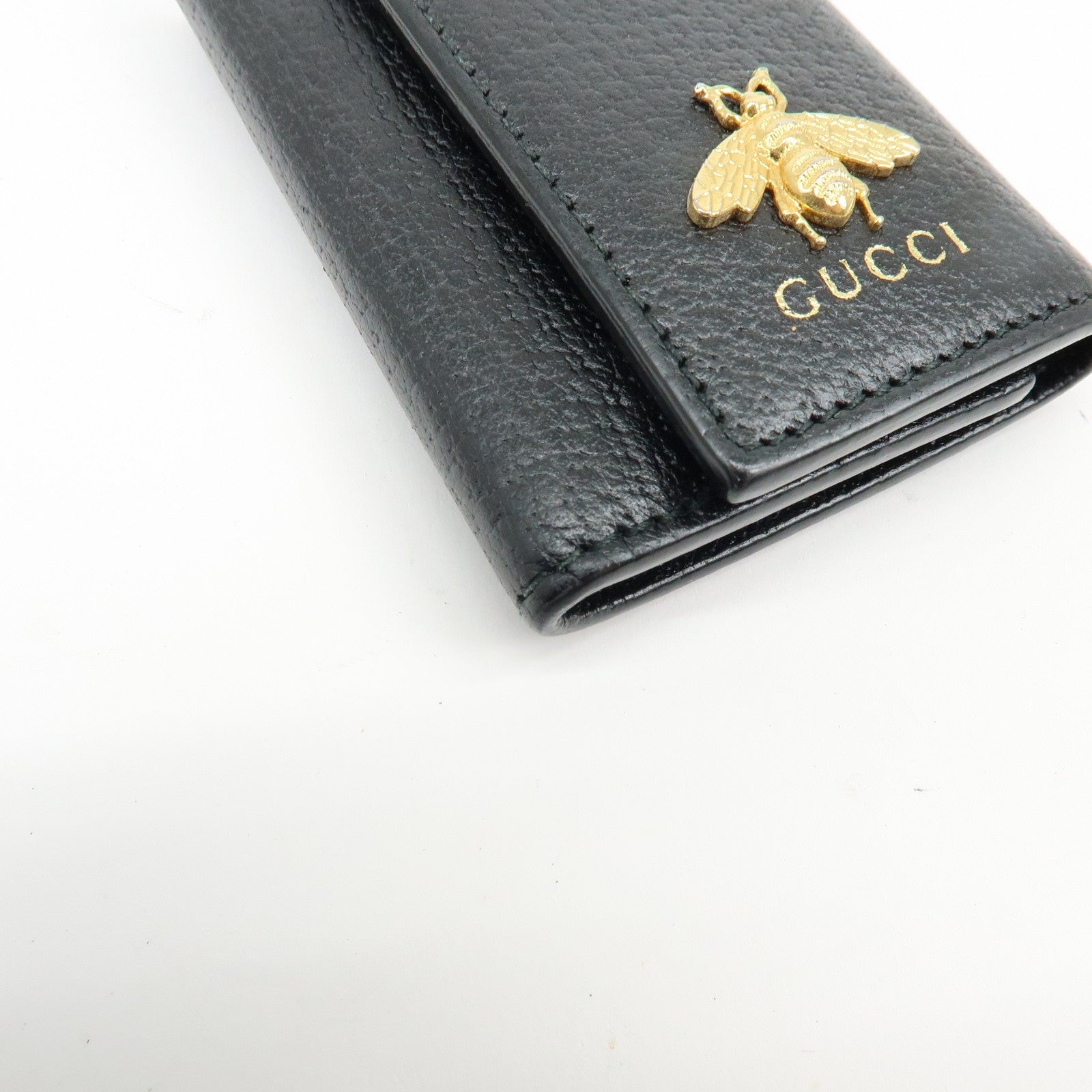 GUCCI Animalier Bee Leather 6 Ring Key Case Key Holder Black 523683