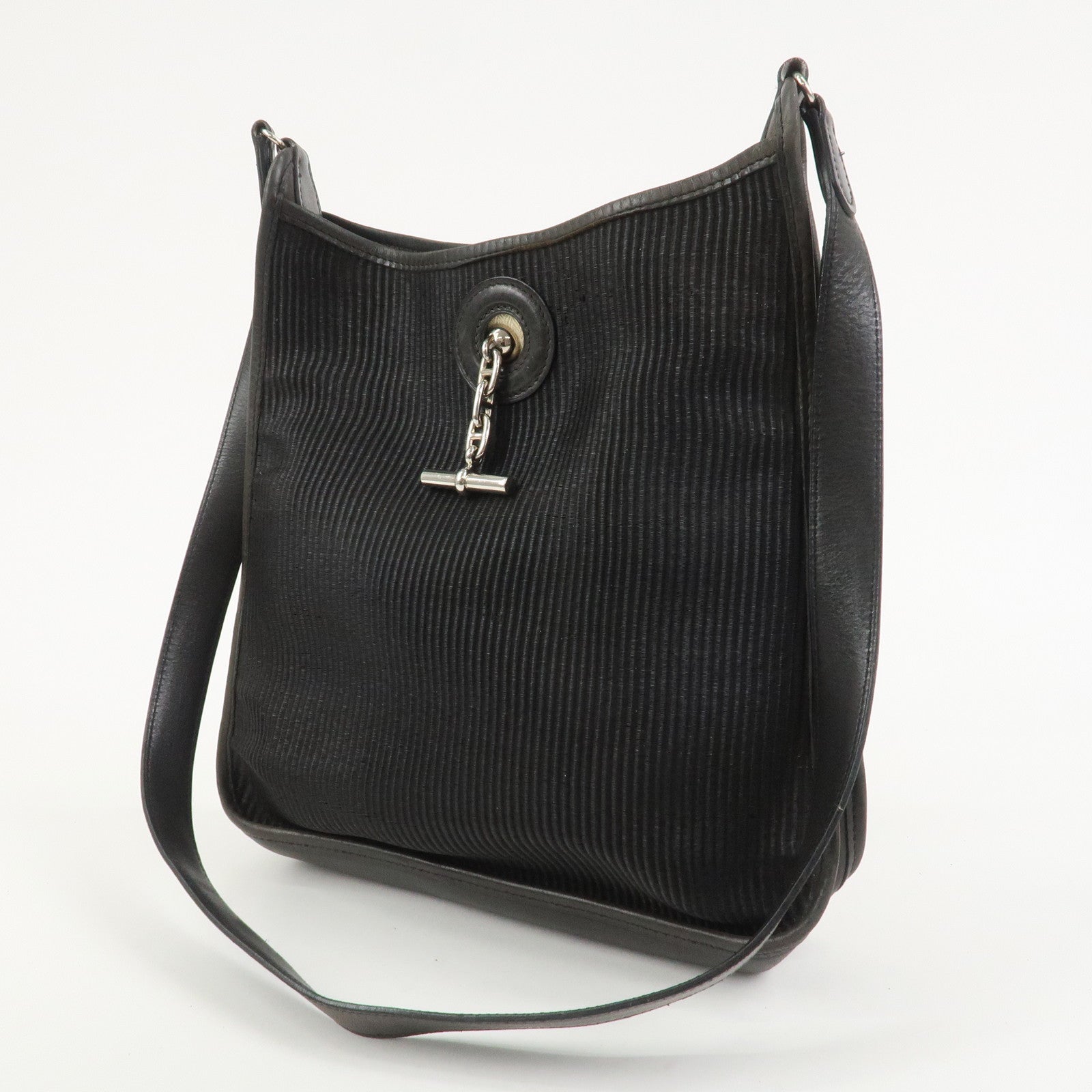 HERMES Vespa PM Crinolin Leather Shoulder Bag C Stamped Black