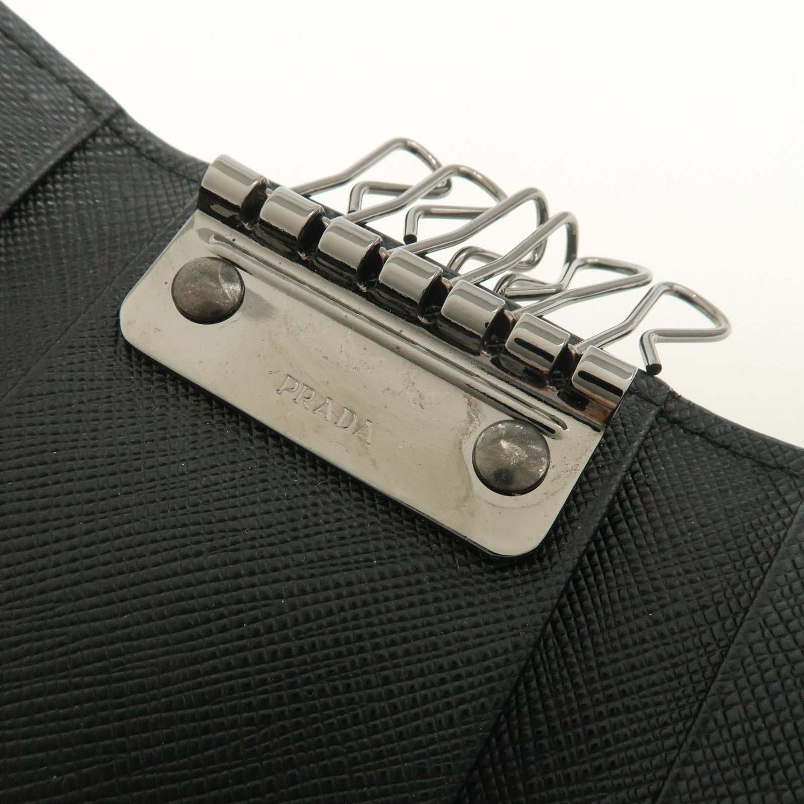 PRADA Logo Saffiano Leather 6 Rings Key Case Black 2PG222