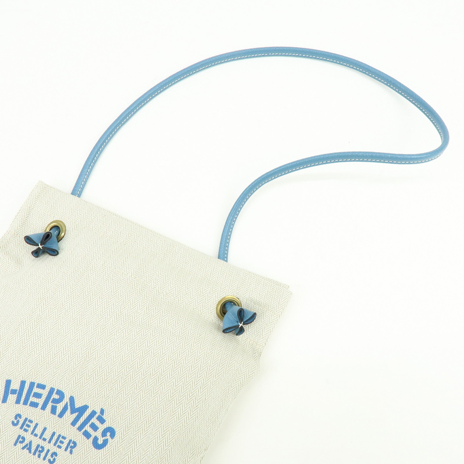 HERMES Aline PM Canvas Leather Shoulder Bag Hand Bag Natural Blue
