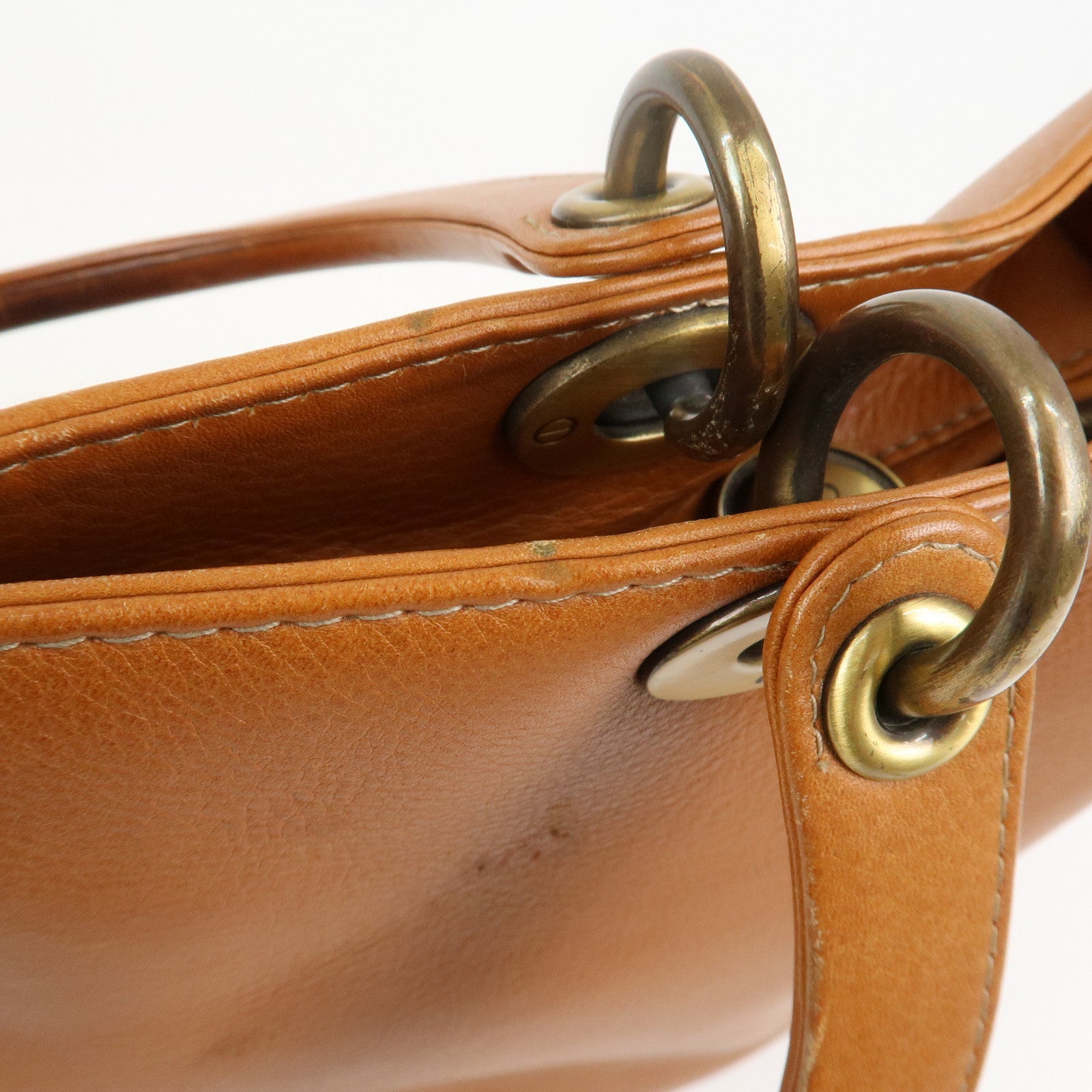 Christian Dior Lady Dior Leather Tote Bag Hand Bag Brown Gold