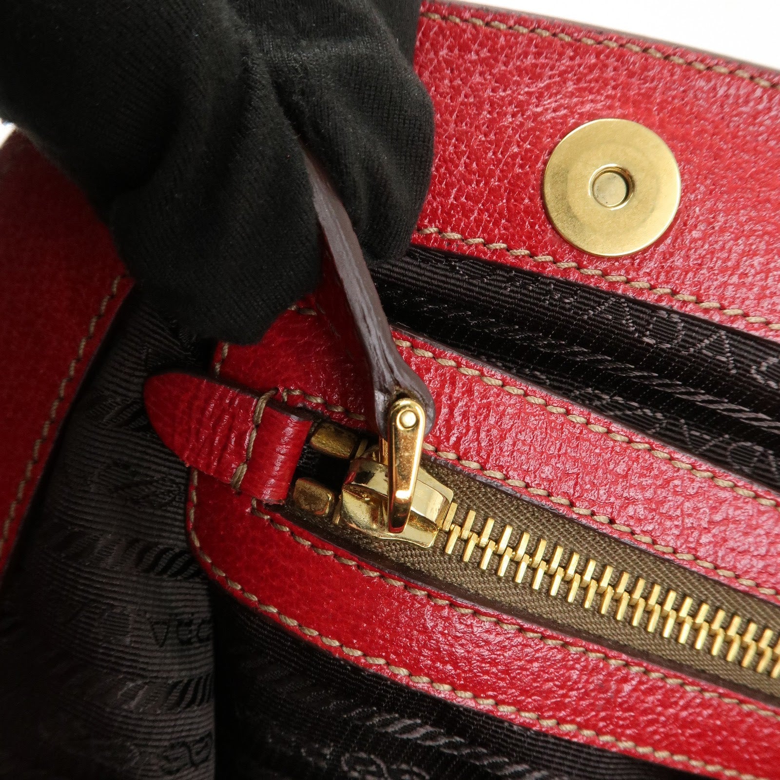 PRADA Logo Leather Hand Bag Shoulder Bag Red BR3508
