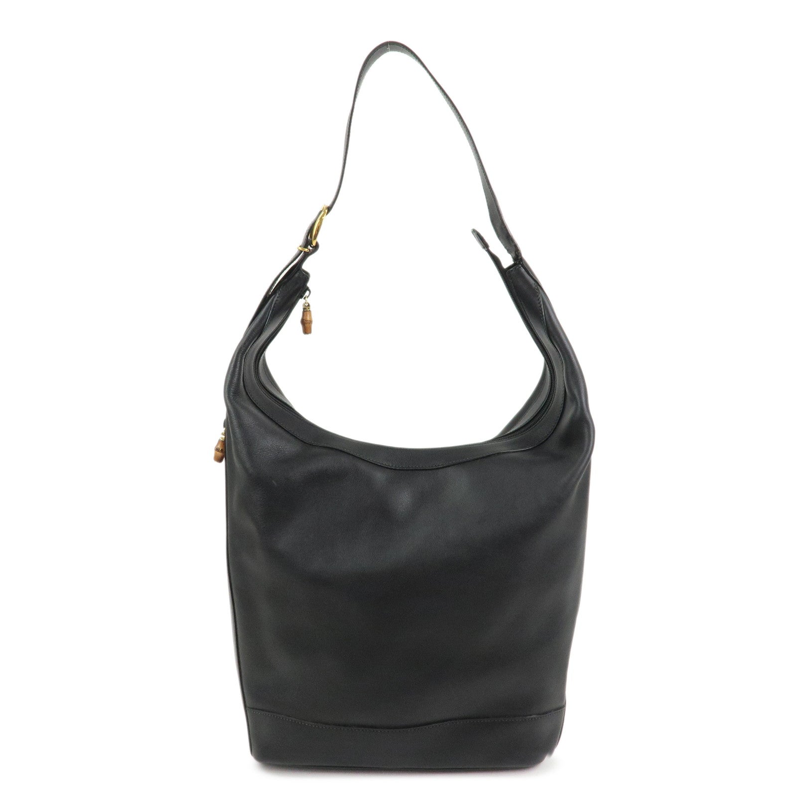 GUCCI Bamboo Leather Shoulder Bag Black 001.113.1643