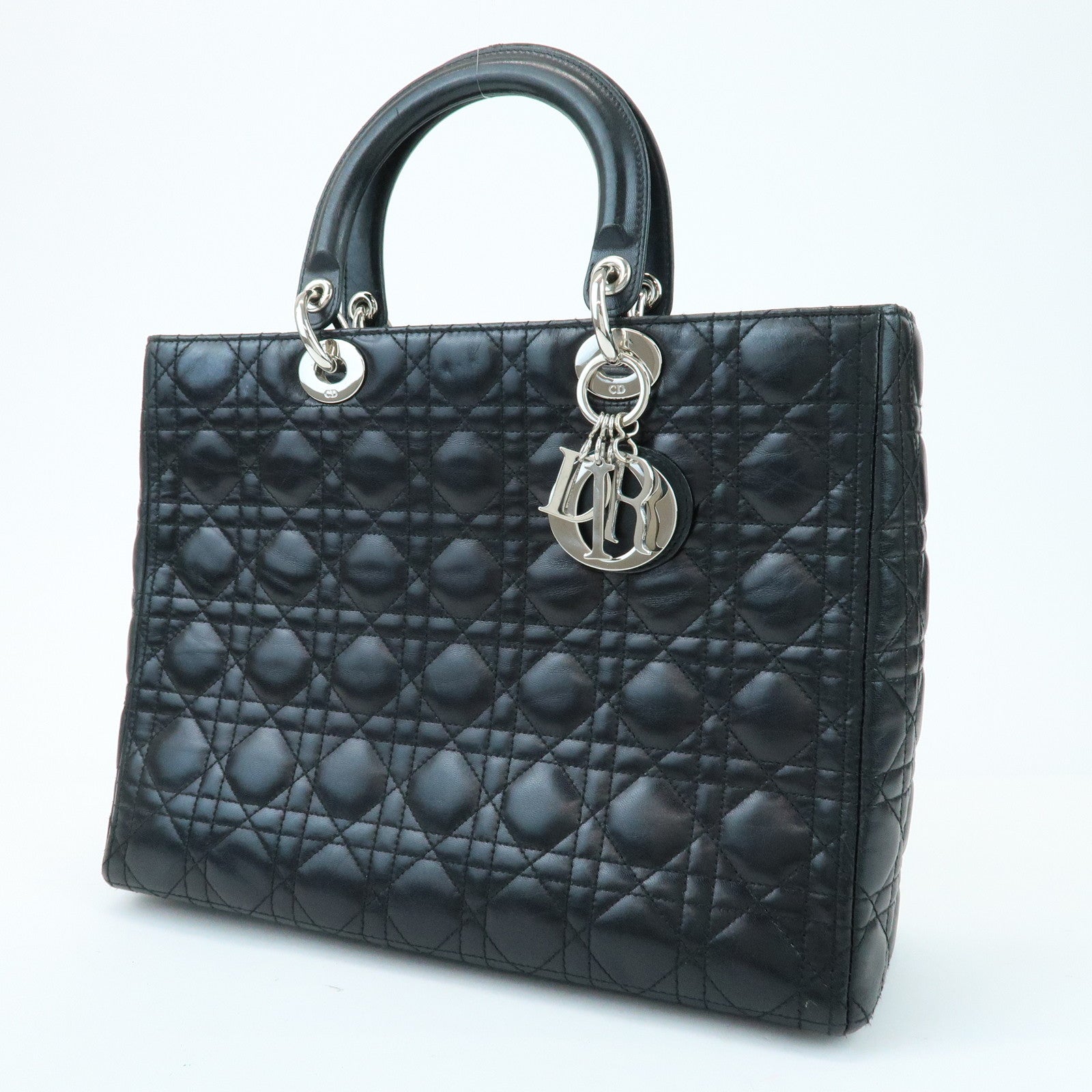 Christian Dior Cannage Leather Tote Bag Hand Bag Black