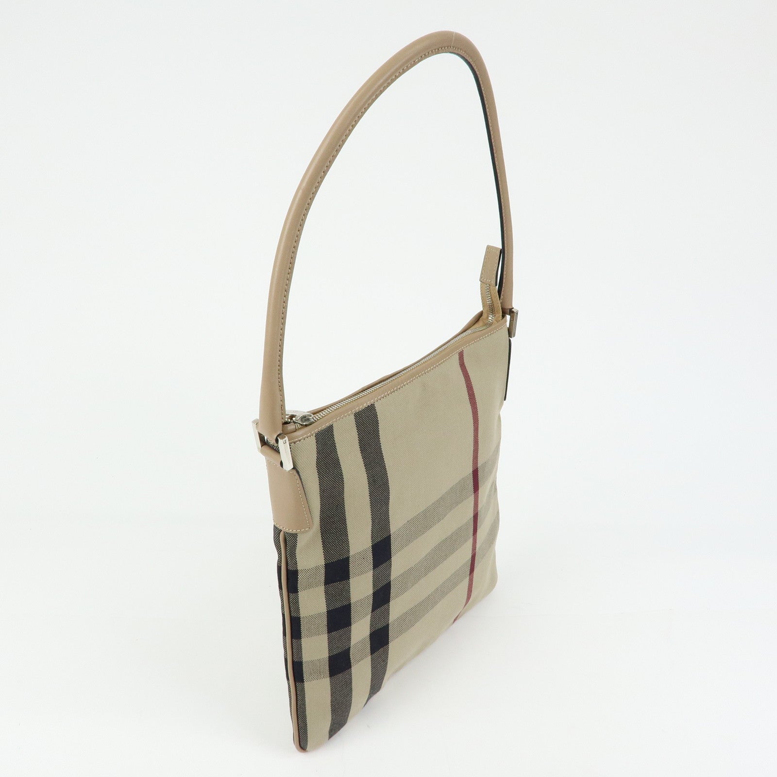 BURBERRY Nova Plaid Canvas Leather Shoulder Bag Beige