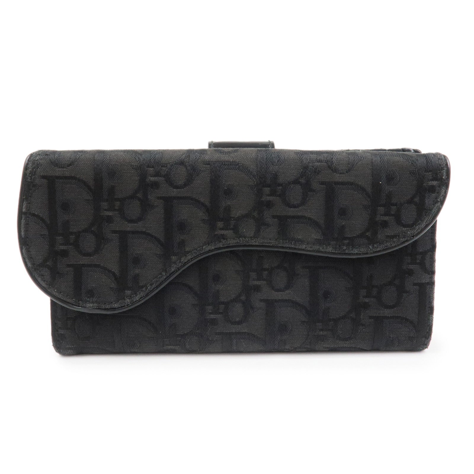 Christian Dior Trotter Canvas Patent Leather Saddle Wallet Black