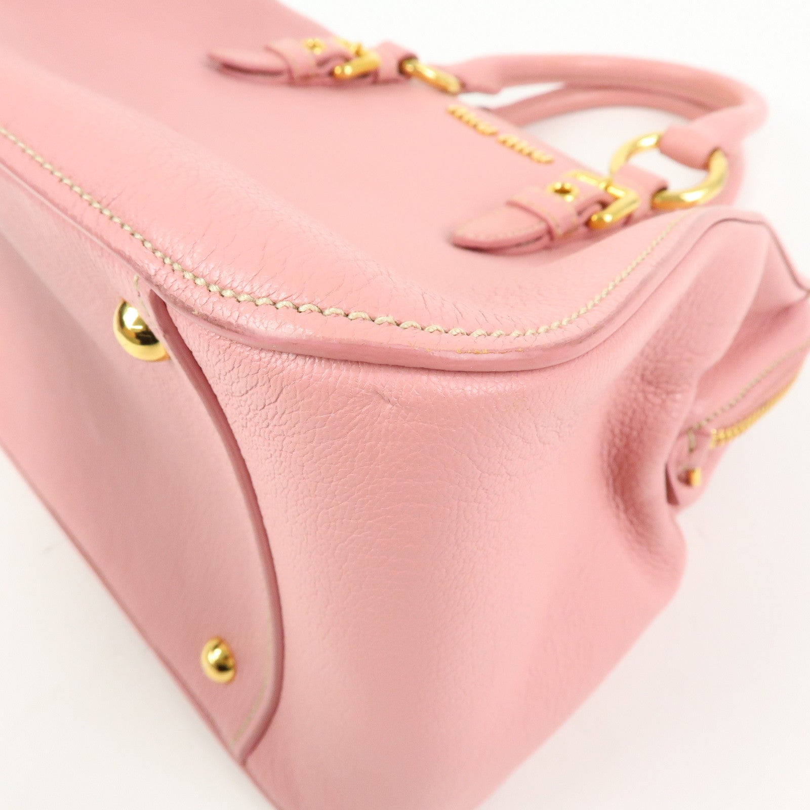 MIU MIU Logo Leather 2Way Bag Hand Bag Pink