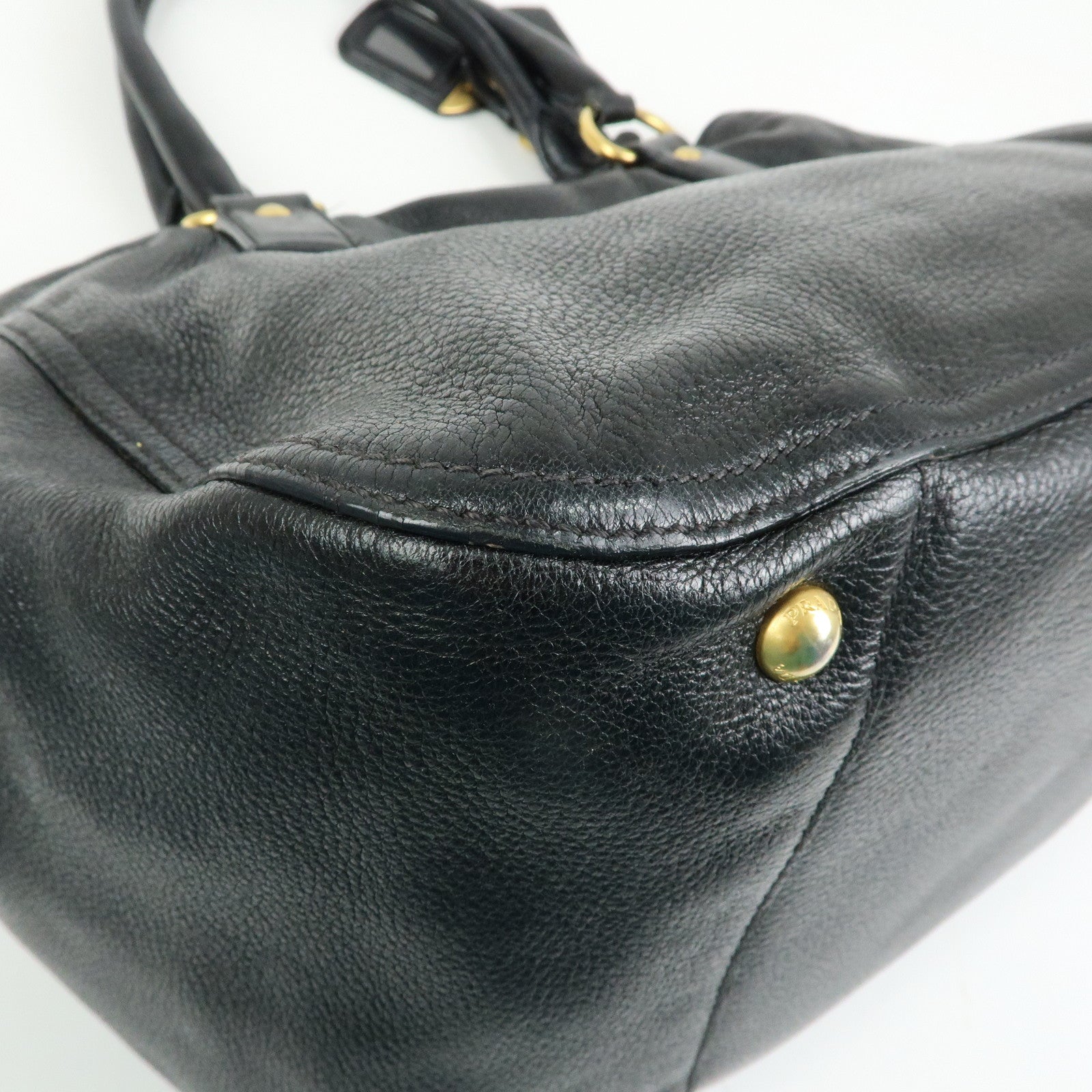 PRADA Logo Leather 2Way Bag Hand Bag Shoulder Bag Black BR4083