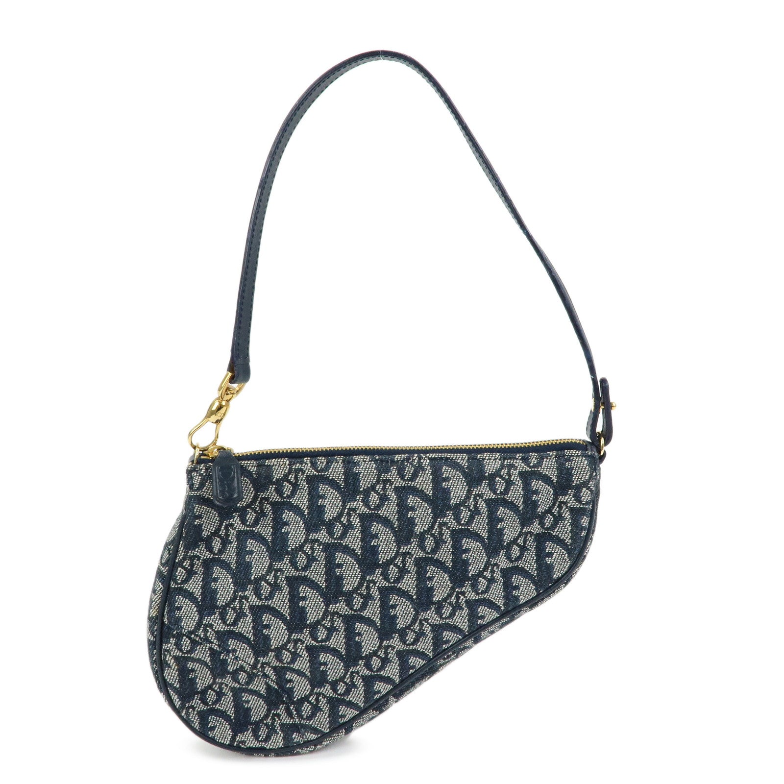 Christian Dior Trotter Jacguard Leather Saddle Bag Pouch Navy