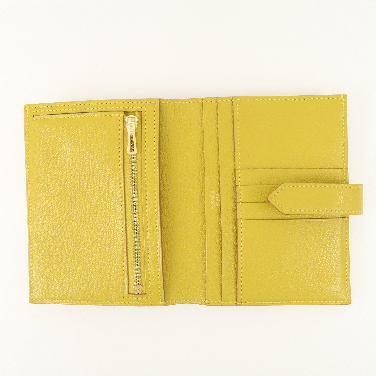 HERMES Leather Bearn Mini Compact Wallet D Stamped Yellow