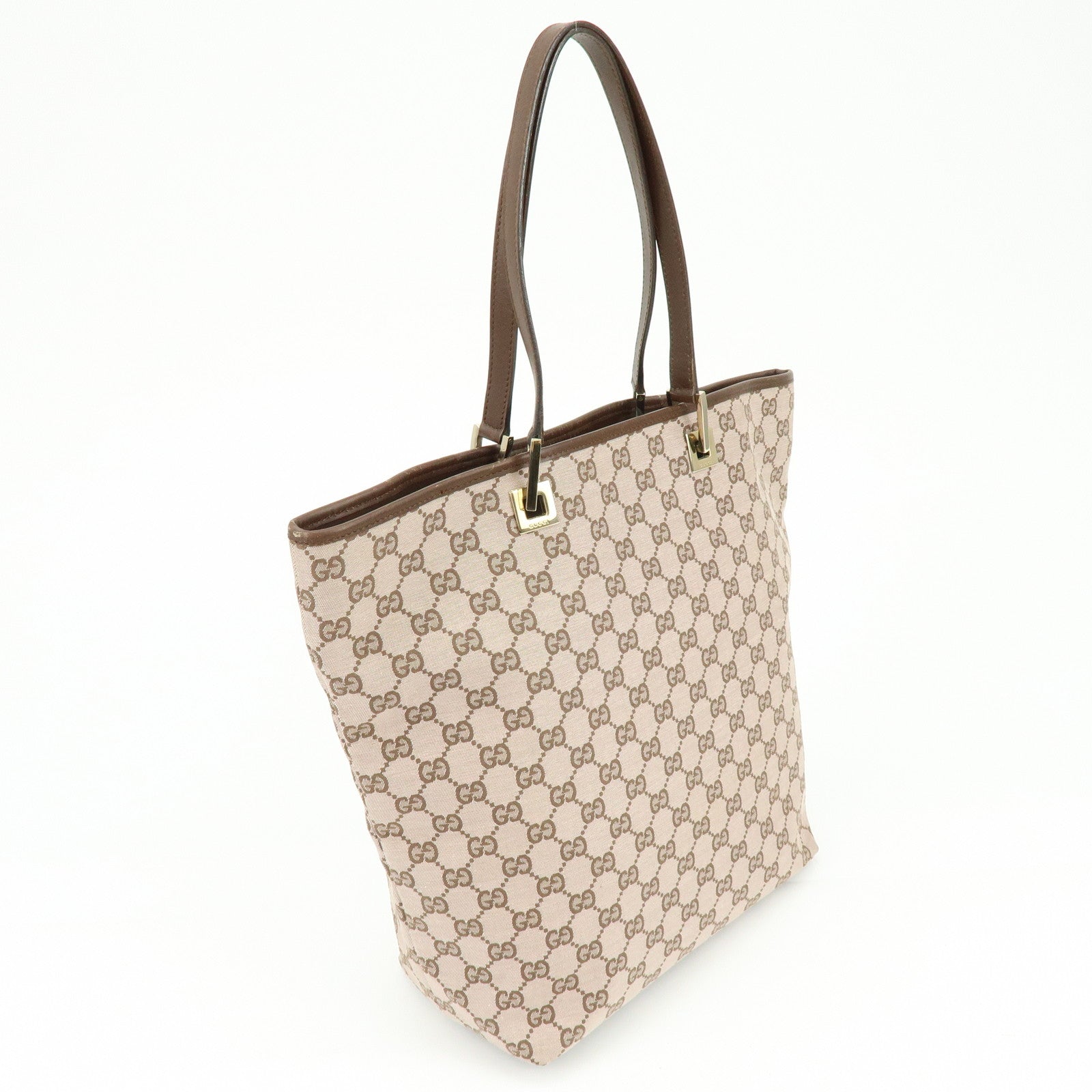 GUCCI GG Monogram Canvas Leather Tote Bag Hand Bag Brown 002.1098