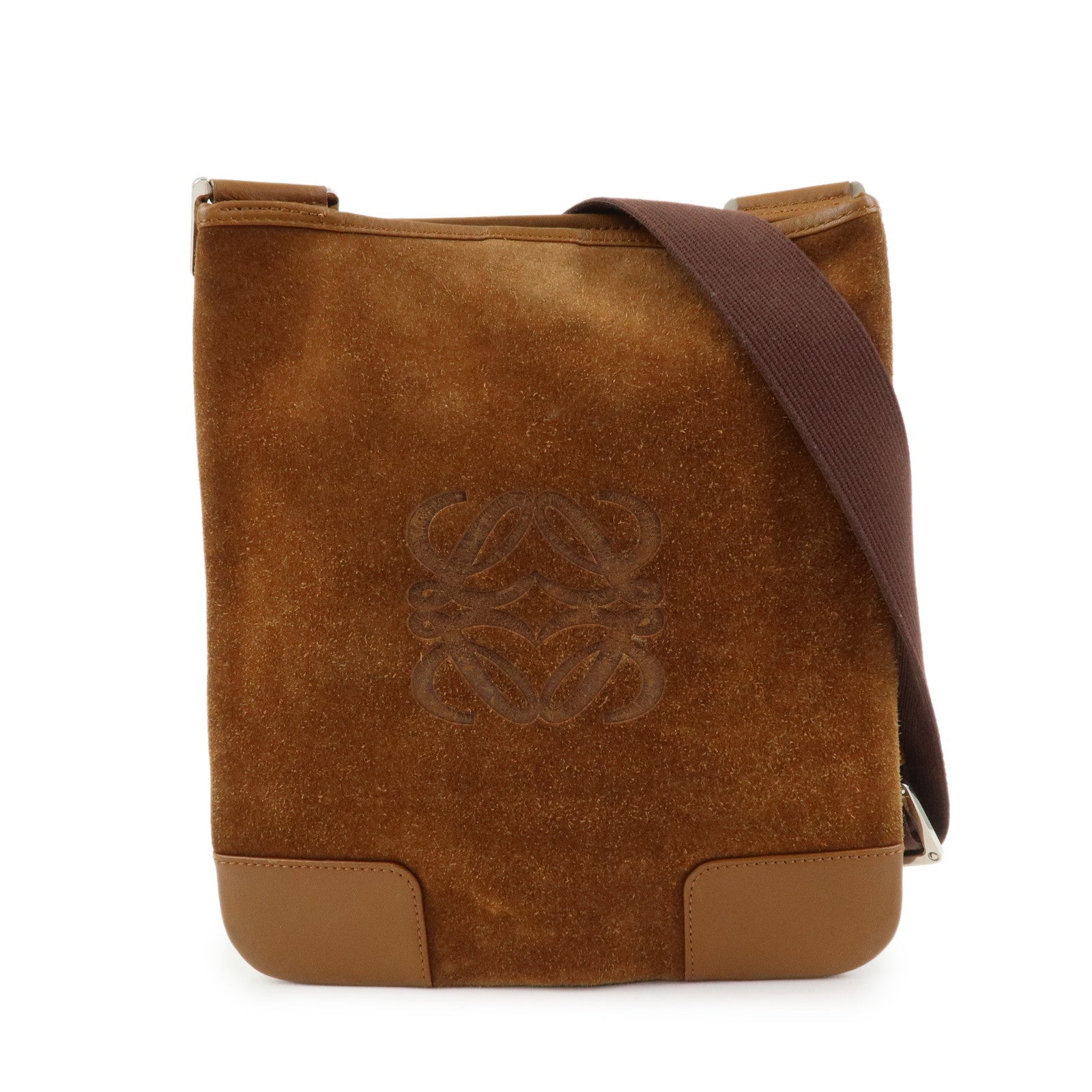 LOEWE Anagram Suede Leather Shoulder Crossbody Bag Brown Authentic Used F/S