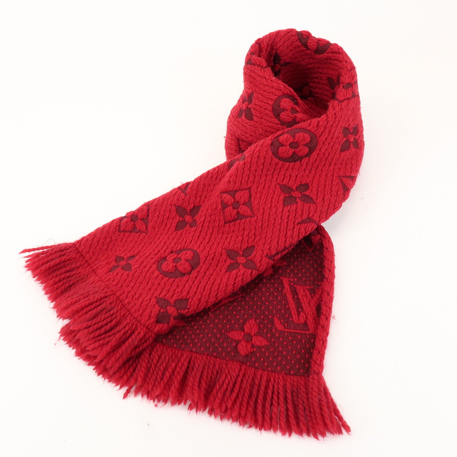 Louis Vuitton Echarpe Logomania Monogram Wool Silk Scarf Ruby Red