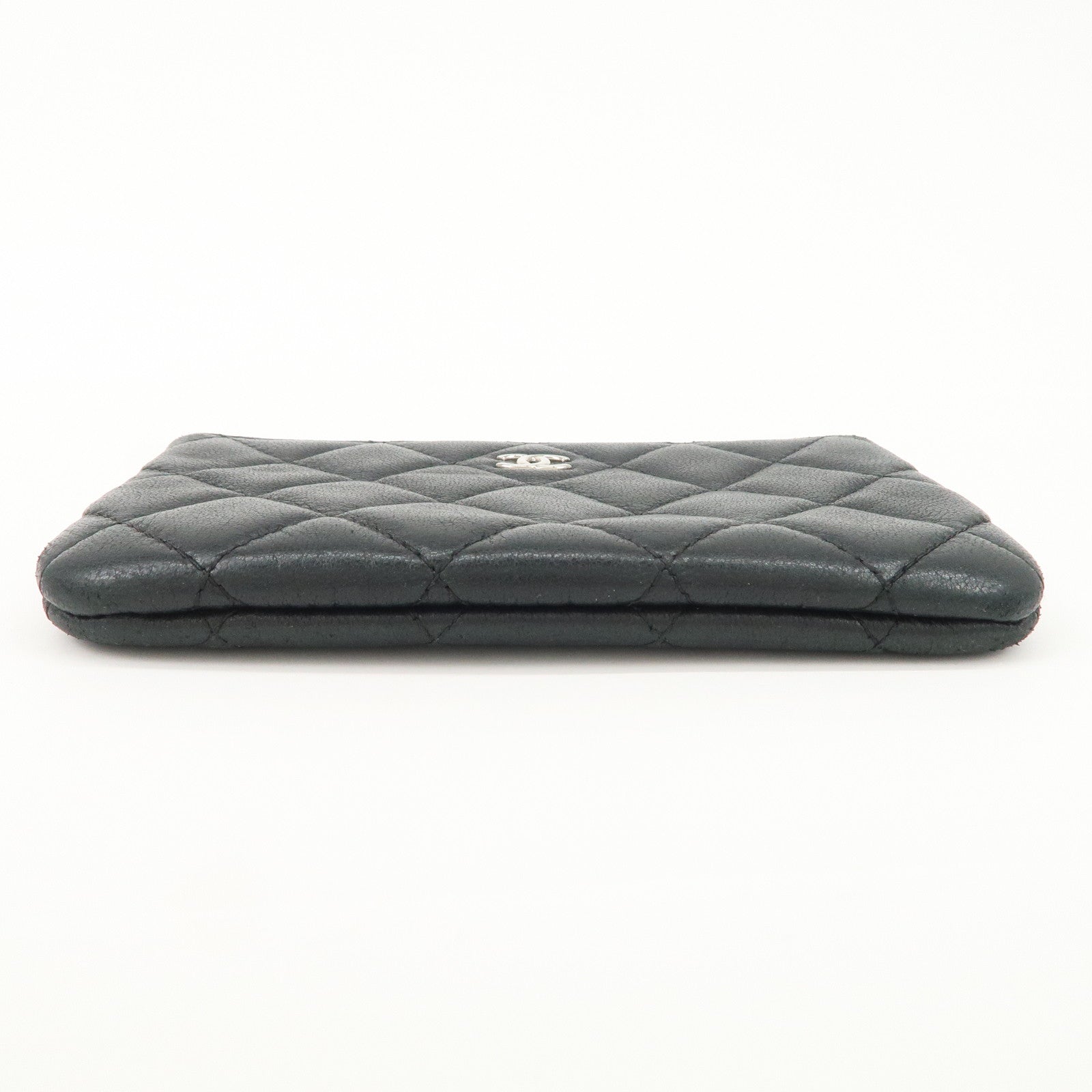 CHANEL Matelasse Caviarskin COCO Mark Coin Case Mini Pouch Black Silver Used