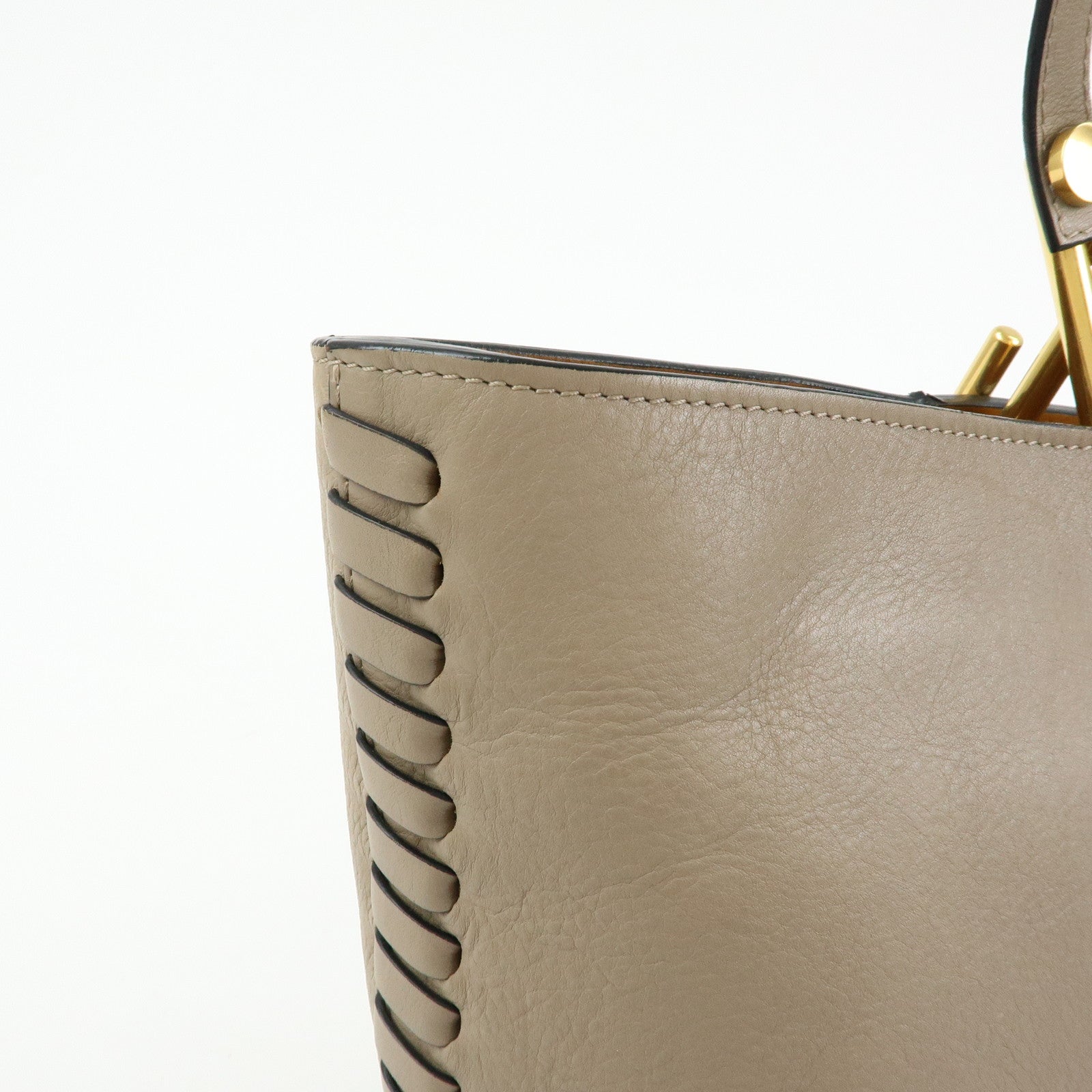 Chloe Leather Whipstitch Tote Bag Shoulder Bag Greige Beige