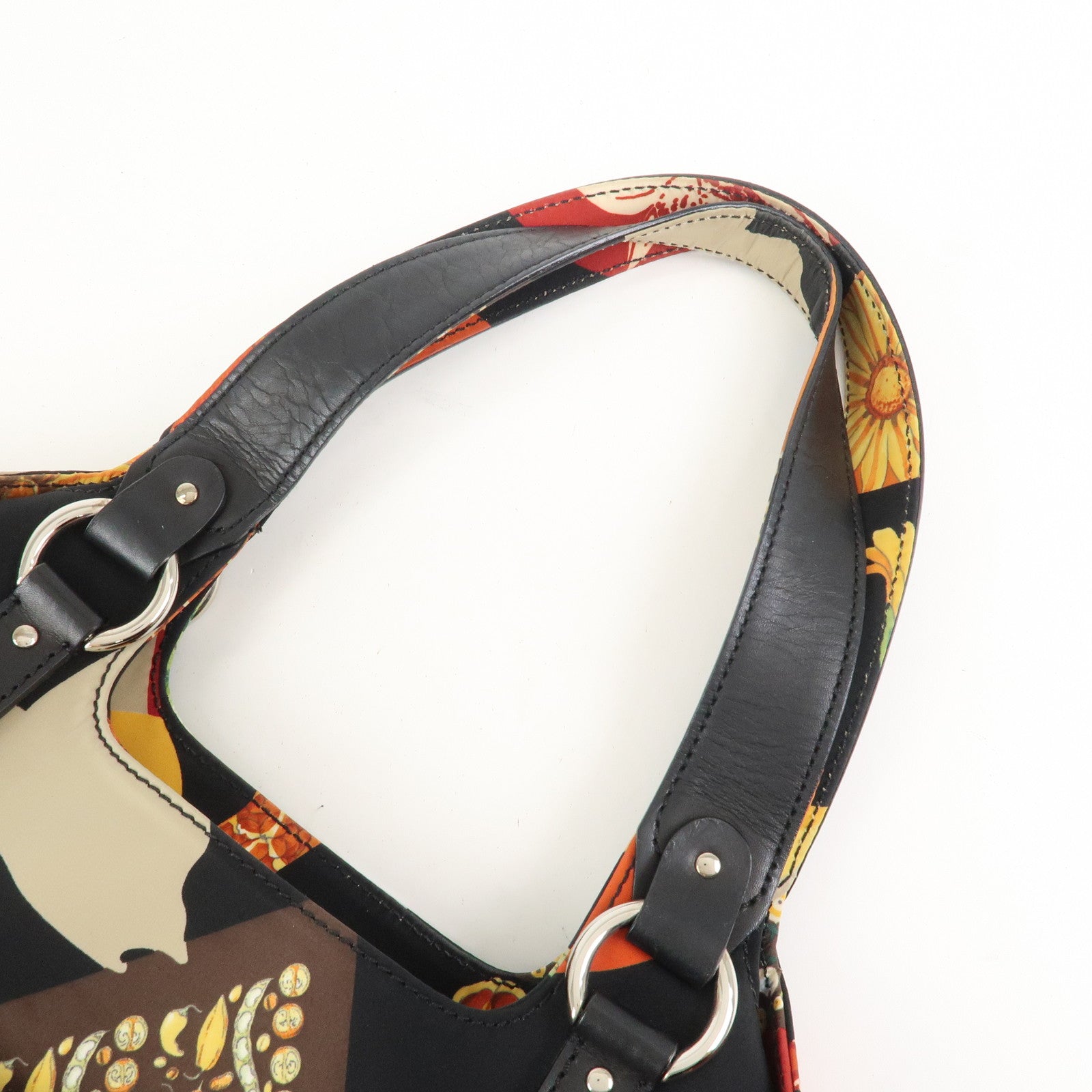 Ferragamo Nylon Leather Hand Bag Shoulder Bag Black Multicolor