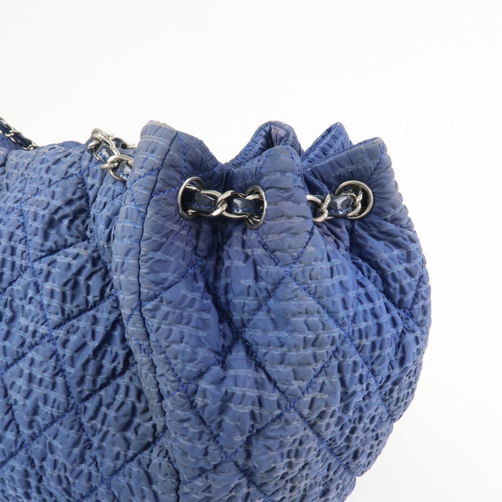 CHANEL Matelasse COCO Mark Nylon Patent Leather Shoulder Bag Blue