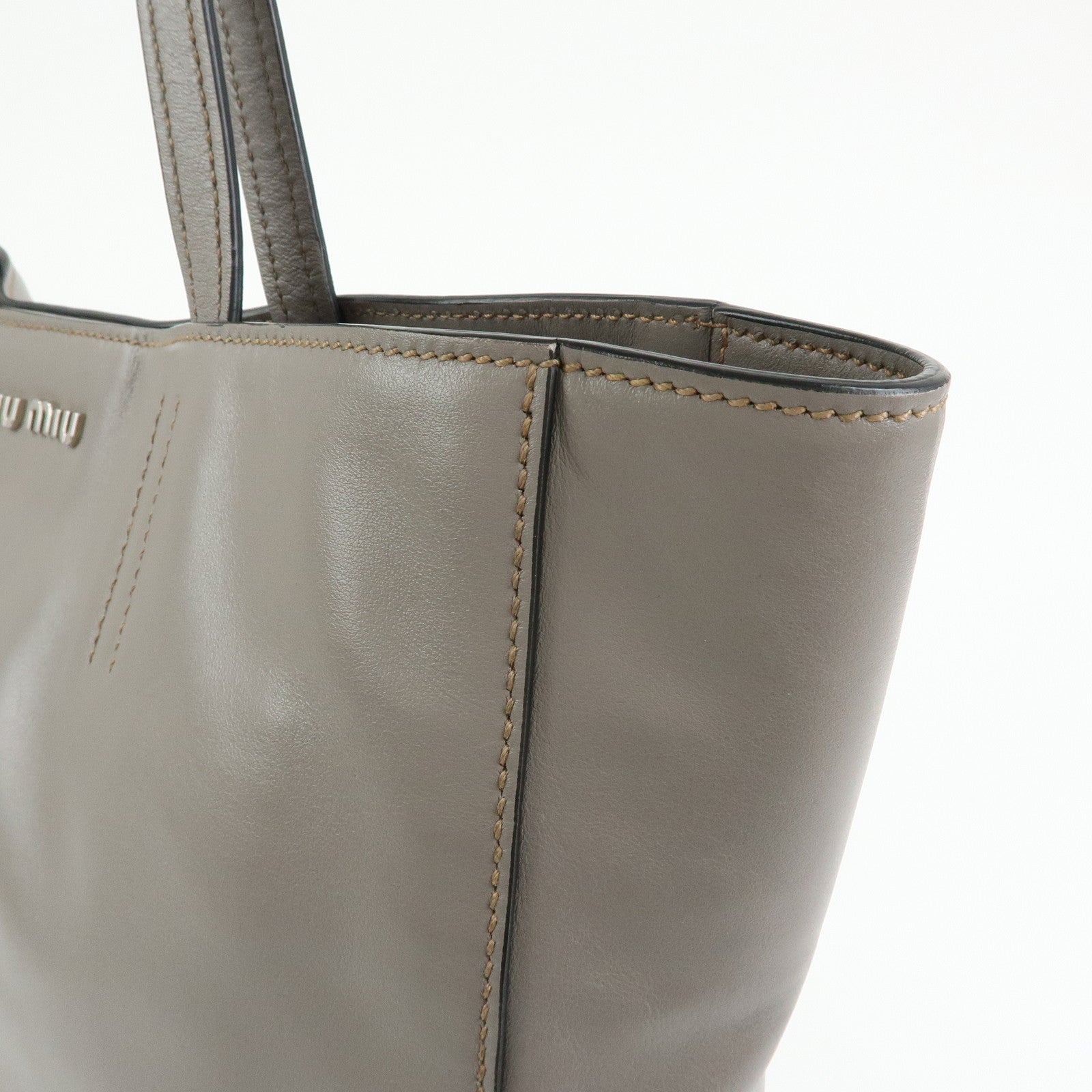MIU MIU Vitello Soft Leather Tote Bag Shoulder Hand Bag Grey R1914S